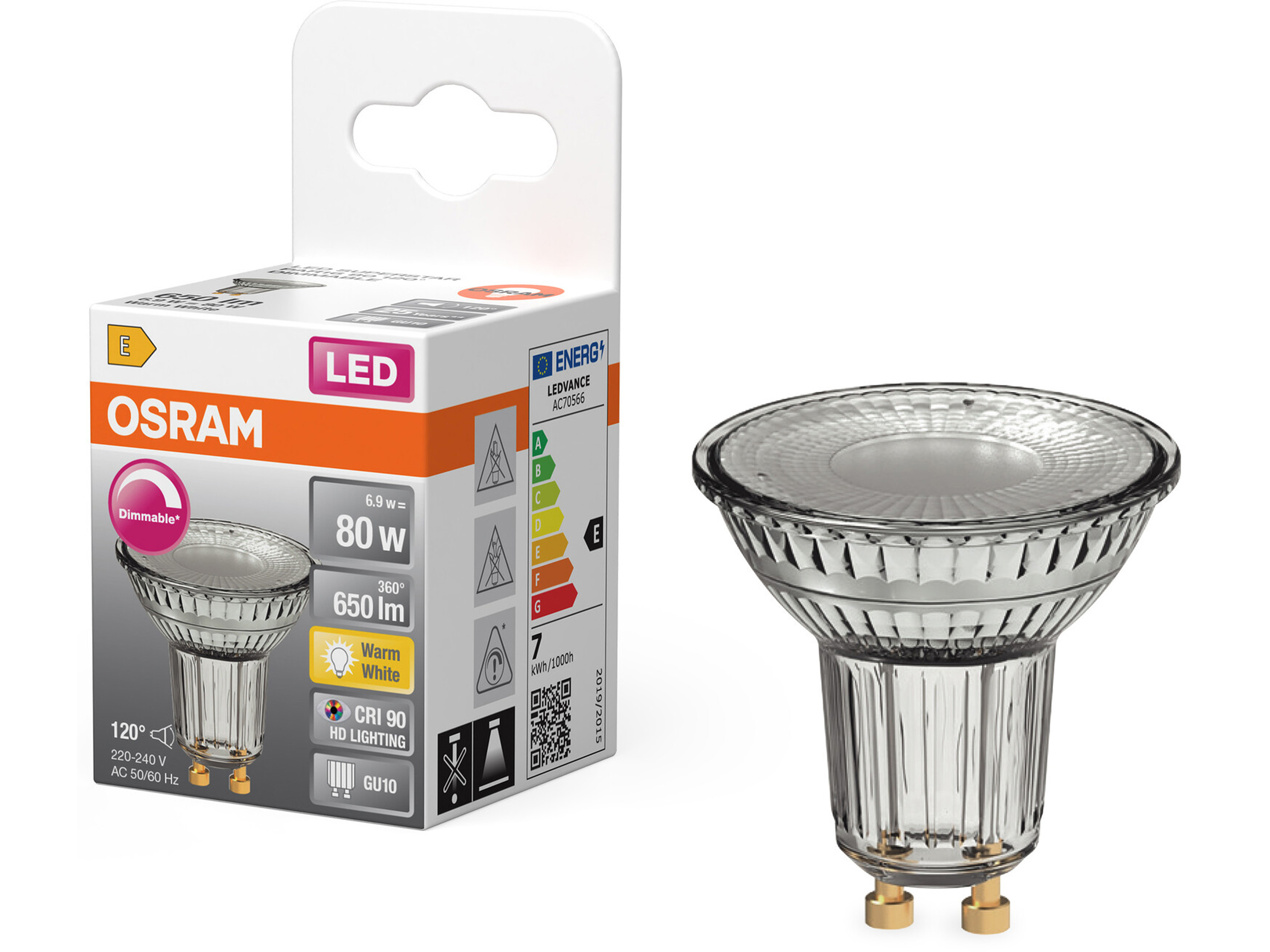 OSRAM LED-Lampe SUPERSTAR, dimmbar, GU10, 6,9W, 2700K, EEK: E, 650lm, IP20, warmweiß