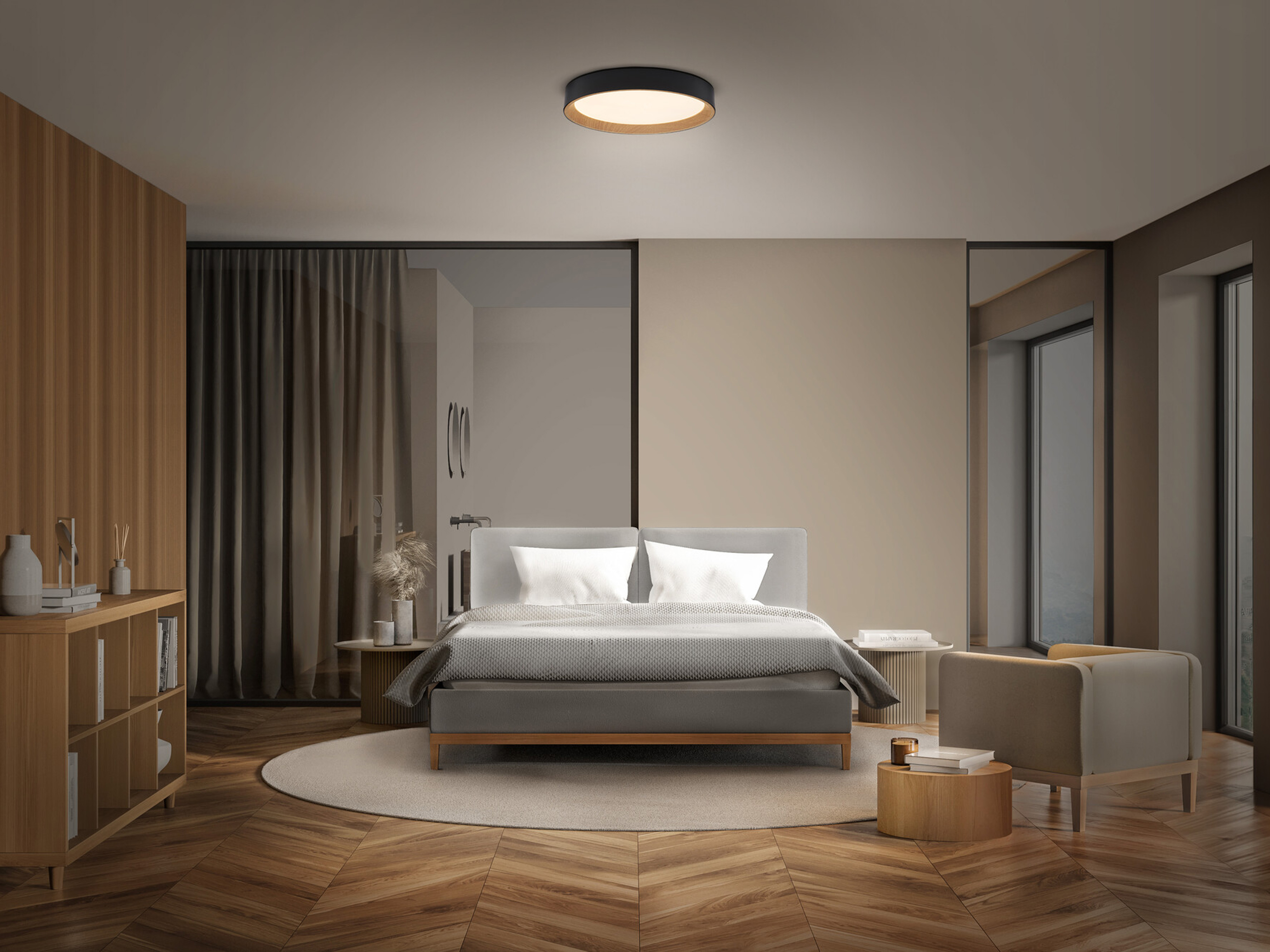 OSRAM LED-Deckenleuchte, 16W, 3000K, 1000lm, warmweiß, IP20, dimmbar, schwarz, Ø29 cm