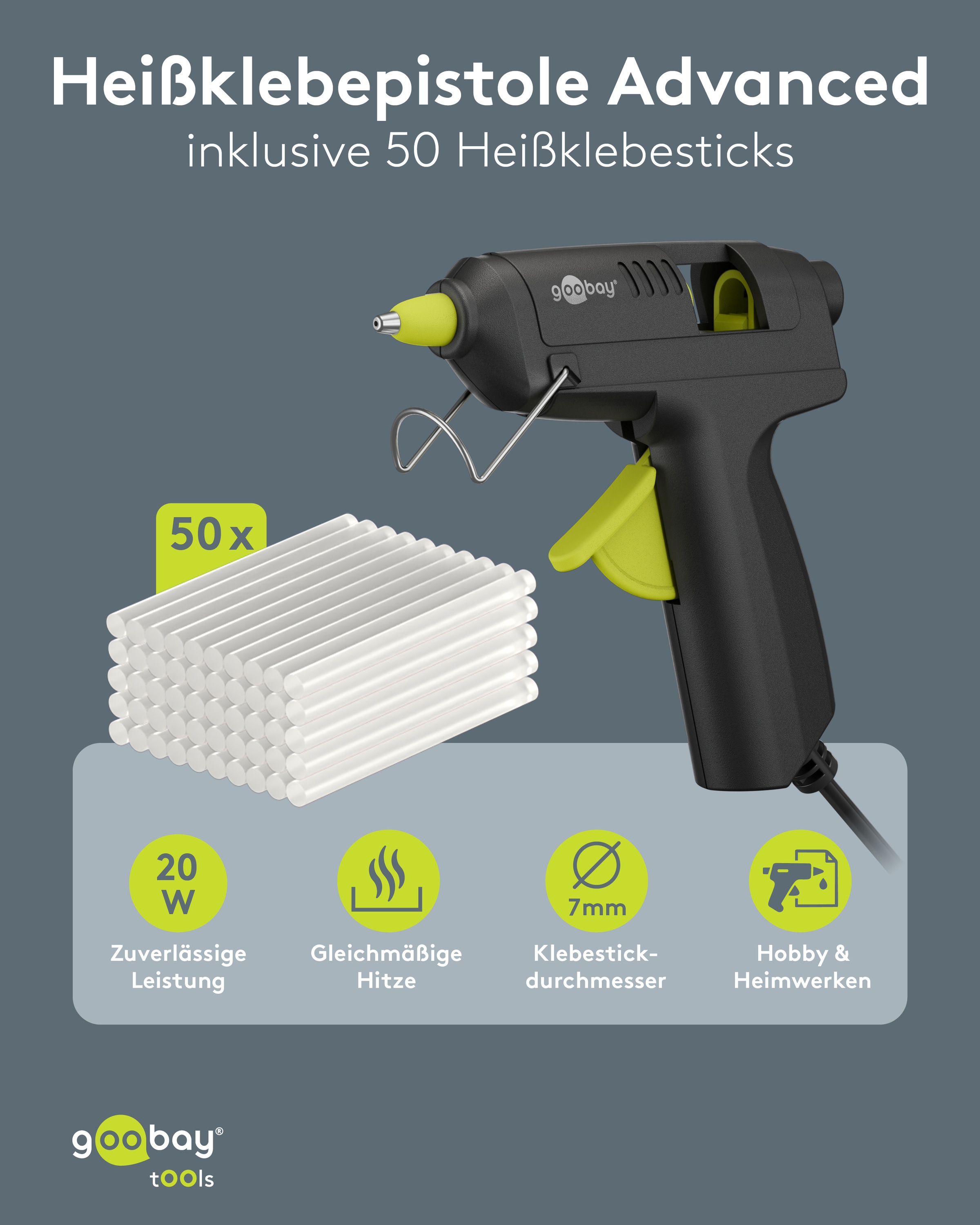 GOOBAY TOOLS Heißklebepistole Advanced, 77825, 20 W, inkl. 50 Klebesticks