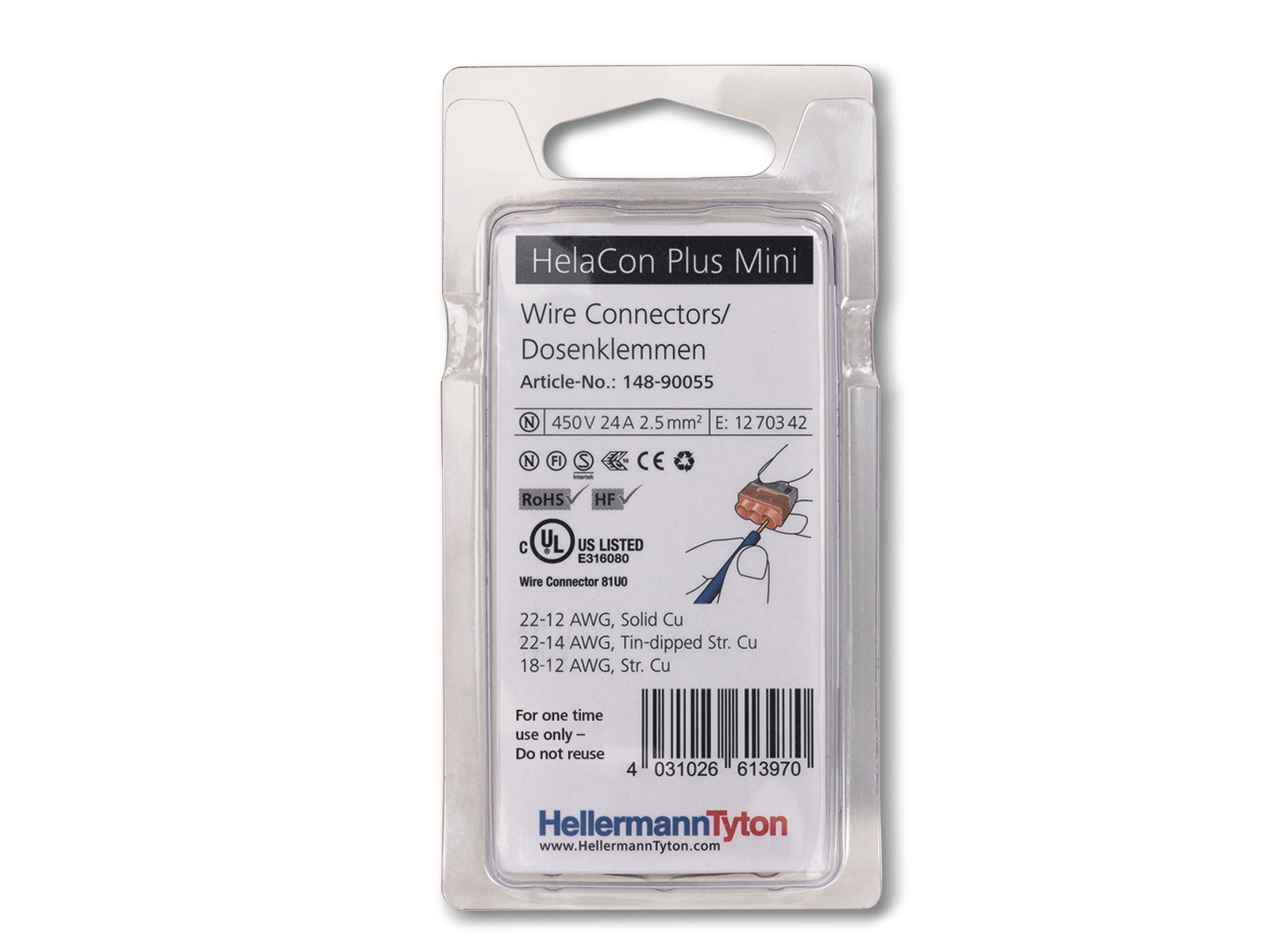 HELLERMANNTYTON Verbindungsklemme, 148-90055, HCPM-3-Blister, orange,18 Stück