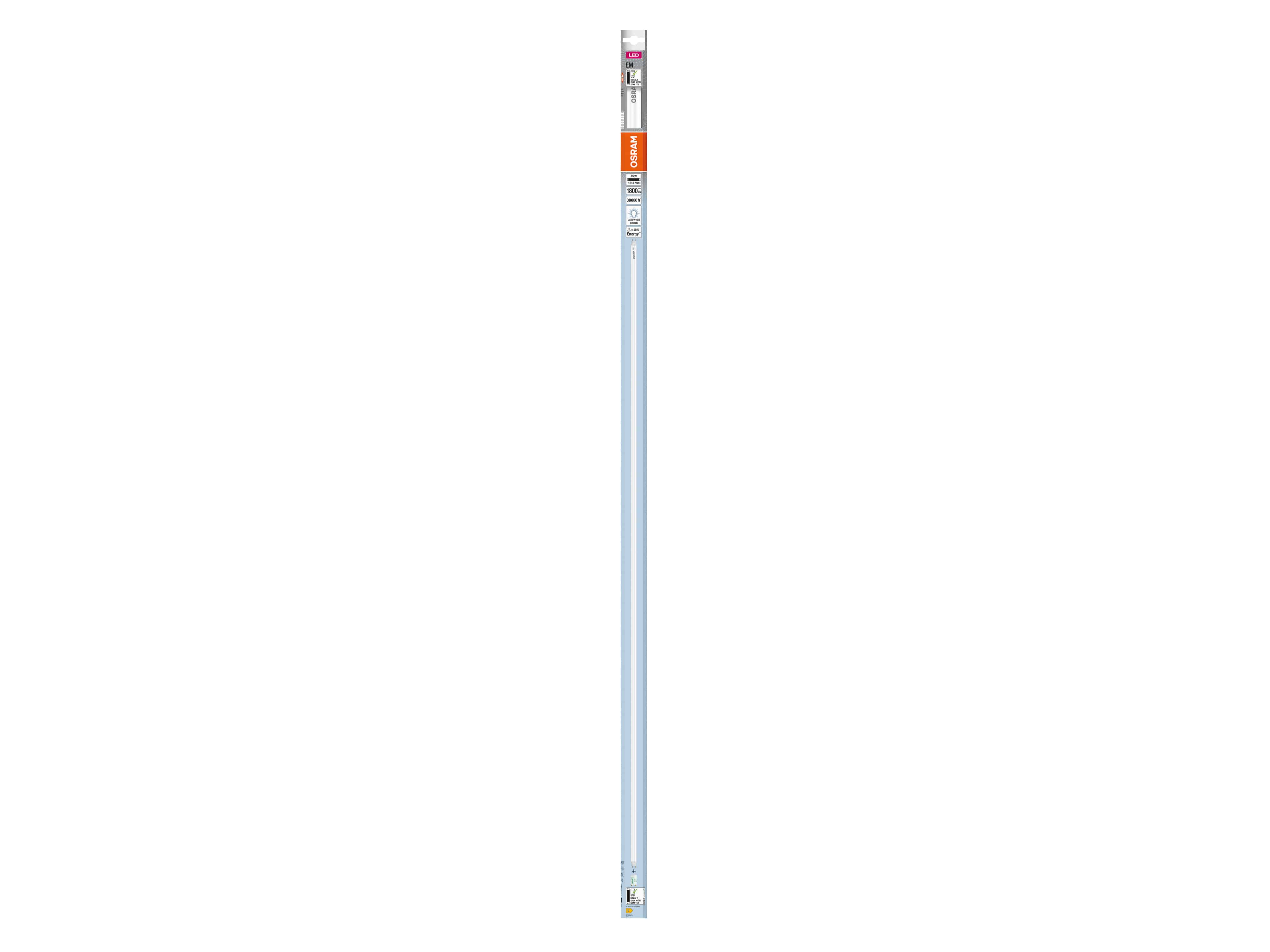 OSRAM LED-Röhre, T8, 1200mm, G13, EEK: E, 15W, 1800lm, 4000K, PC