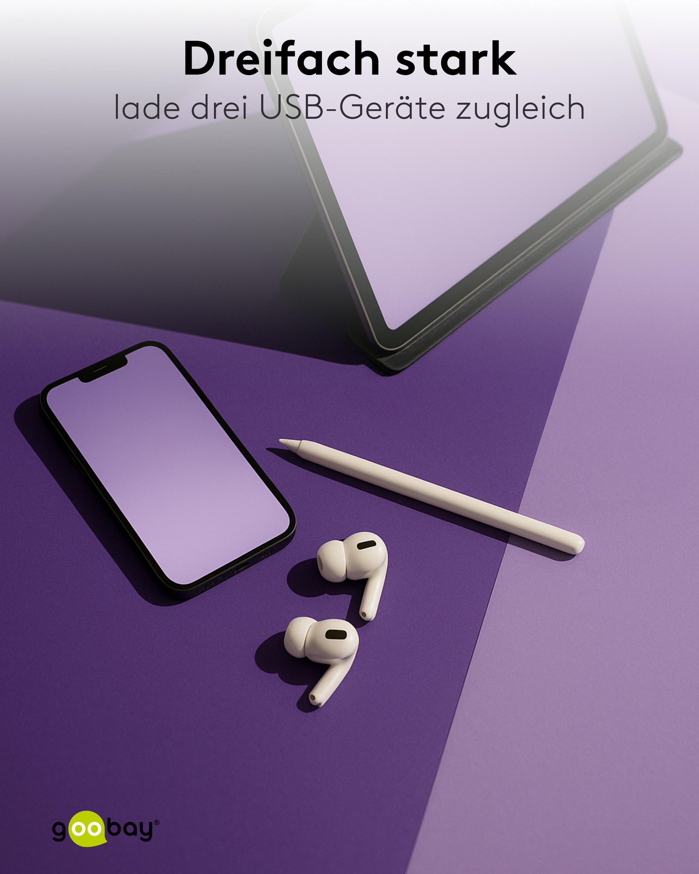 GOOBAY USB Powerbank 76252, 20.000mAh, 30 W, USB-A, 2x USB-C, schwarz