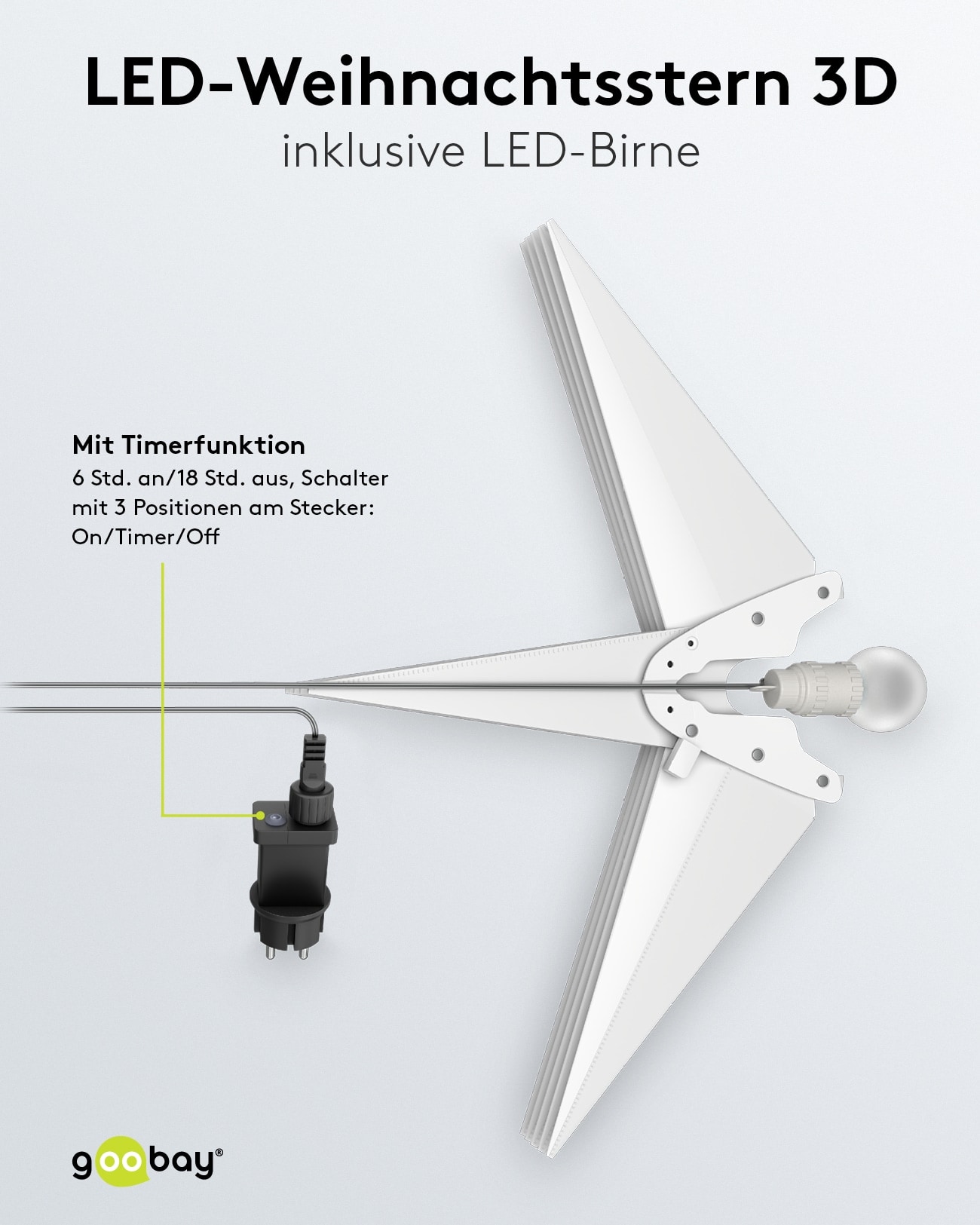 GOOBAY LED-Stern, 18 Zacken, 56cm, Outdoor, Timerfunktion, mit Netzteil