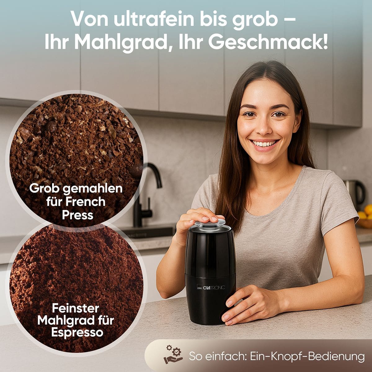 CLATRONIC Kaffeemühle elektrisch, Edelstahl-Schlagmesser, 150 W