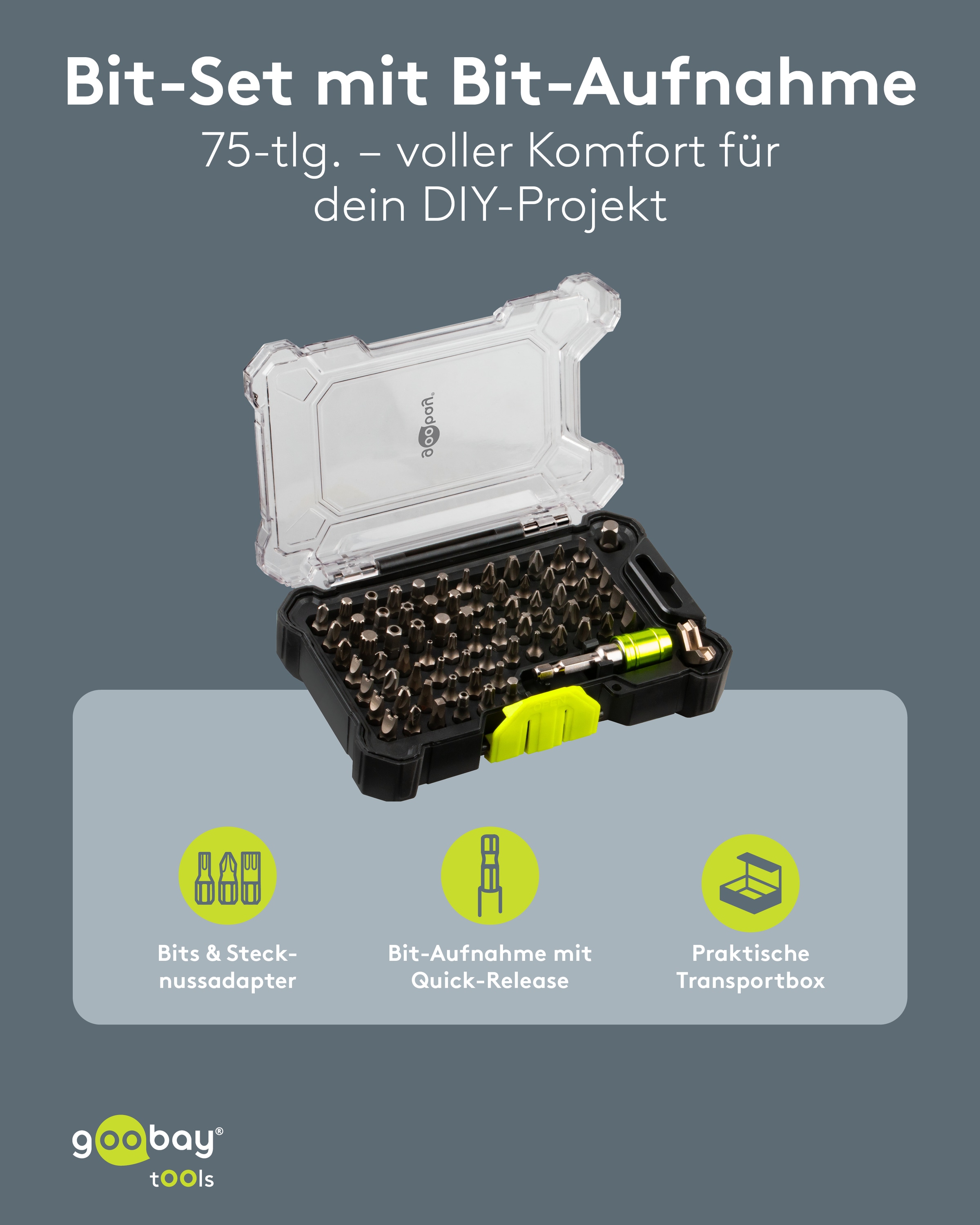 GOOBAY TOOLS Bithalter-Set, 77843, mit 72-tlg. Bitsatz