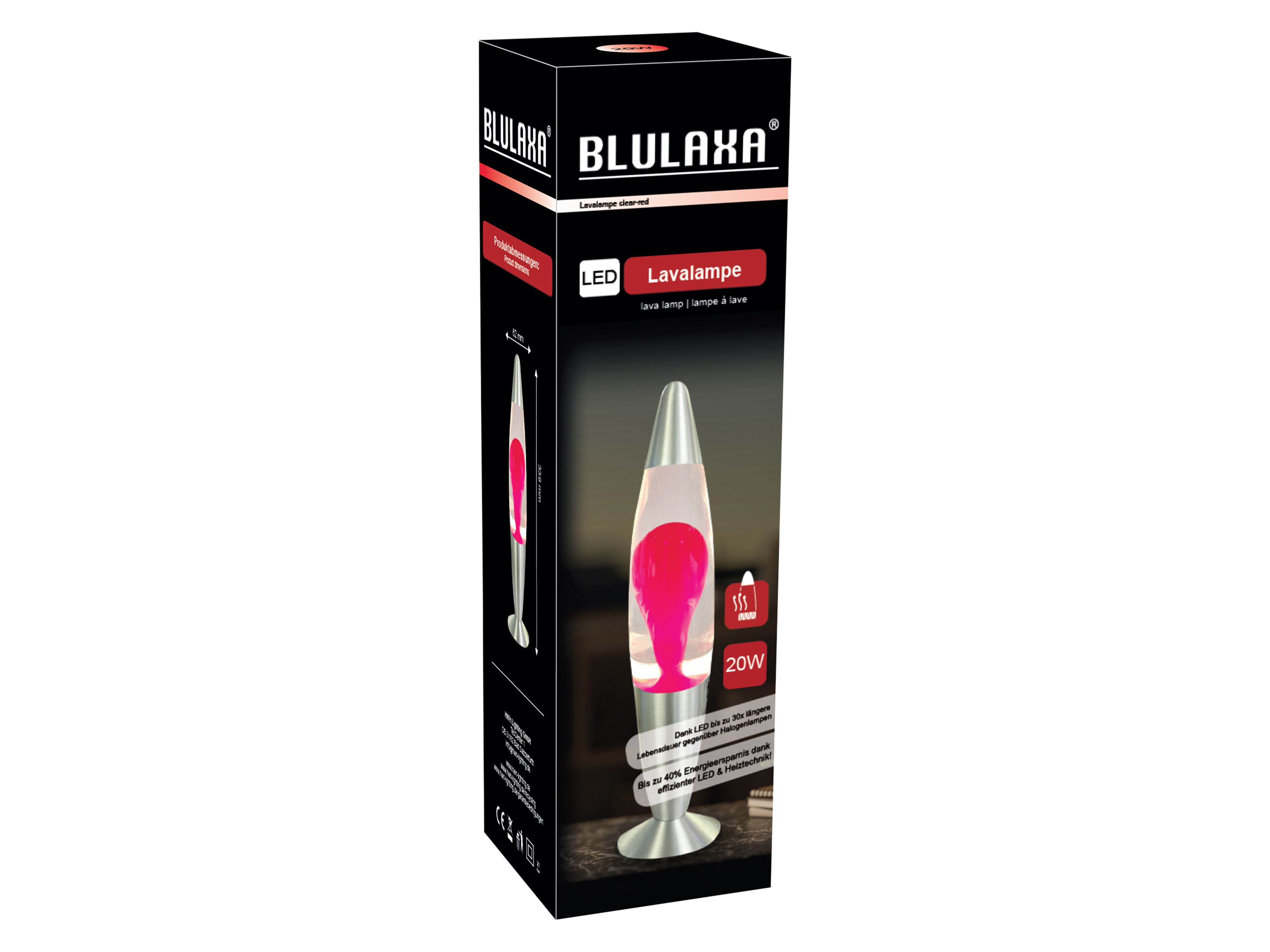 BLULAXA LED-Lava-Tischleuchte, 50960, 20W, 34 cm, rot/klar