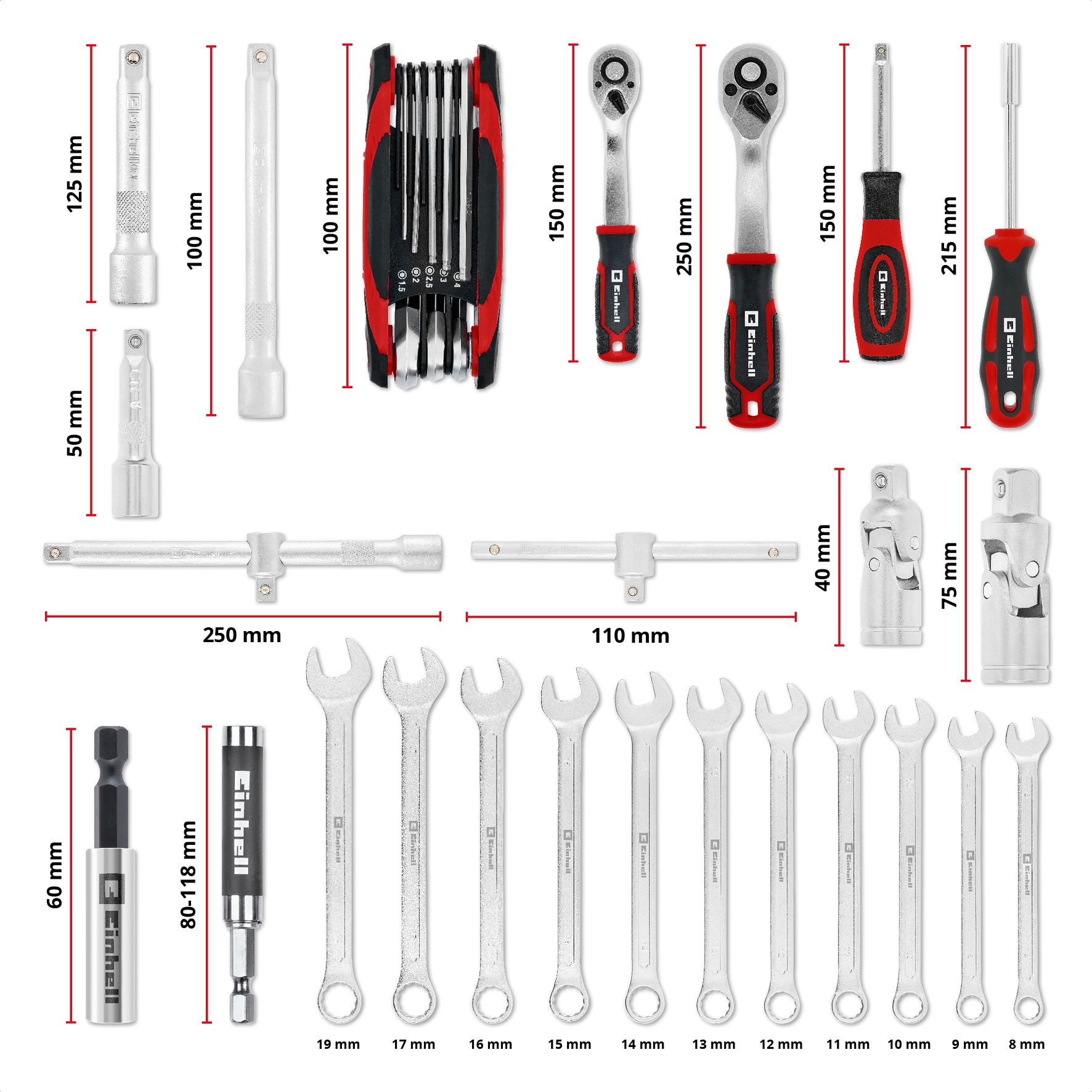 EINHELL Werkzeugkoffer Mechanik, 370513, E-Case, 201-teilig