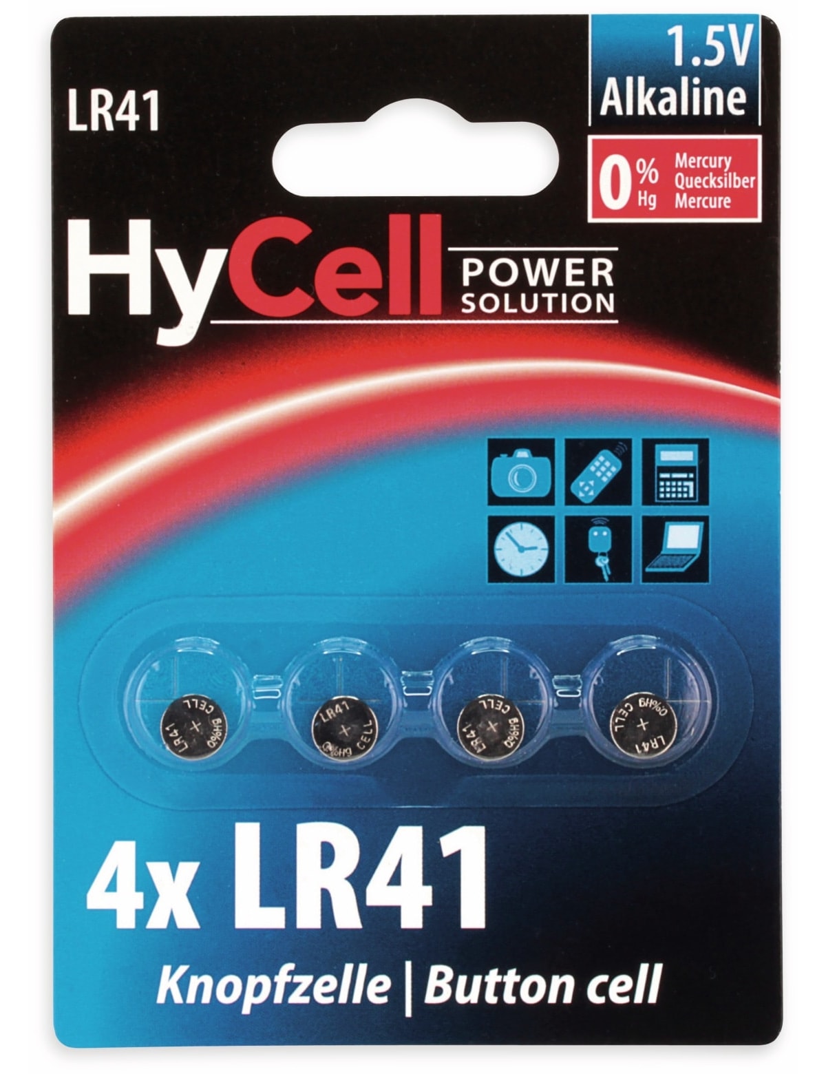 HYCELL Knopfzelle LR41, Alkaline, 1,5 V-, 4 Stück