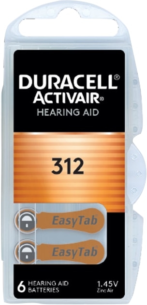 DURACELL Knopfzelle Activair, Typ 312, Zink Air, 1,45V, 6 Stück