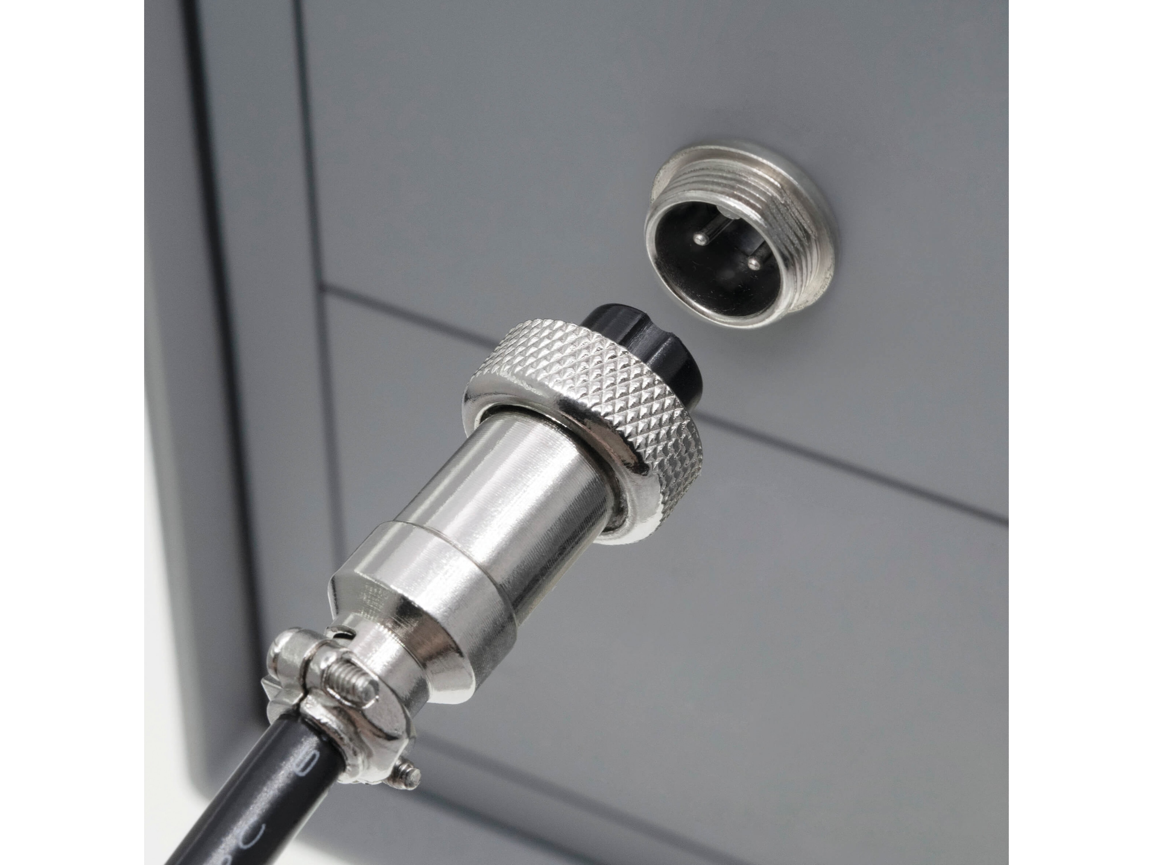 Rundsteckverbinder, 2-polig, 250V, 4A, Lötanschluss, IP55, wire to panel, 1 Stecker + 1 Buchse