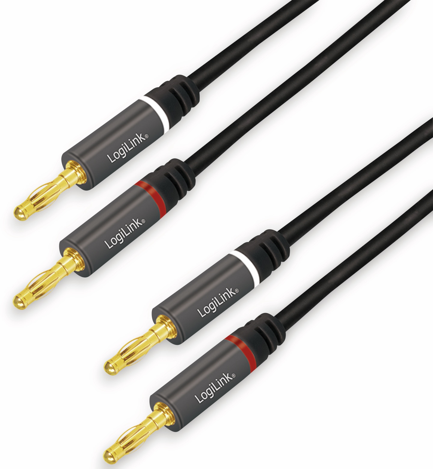 LOGILINK Lautsprecherkabel CA1210, 3 m, 2x2 Bananenstecker, Nylon, schwarz