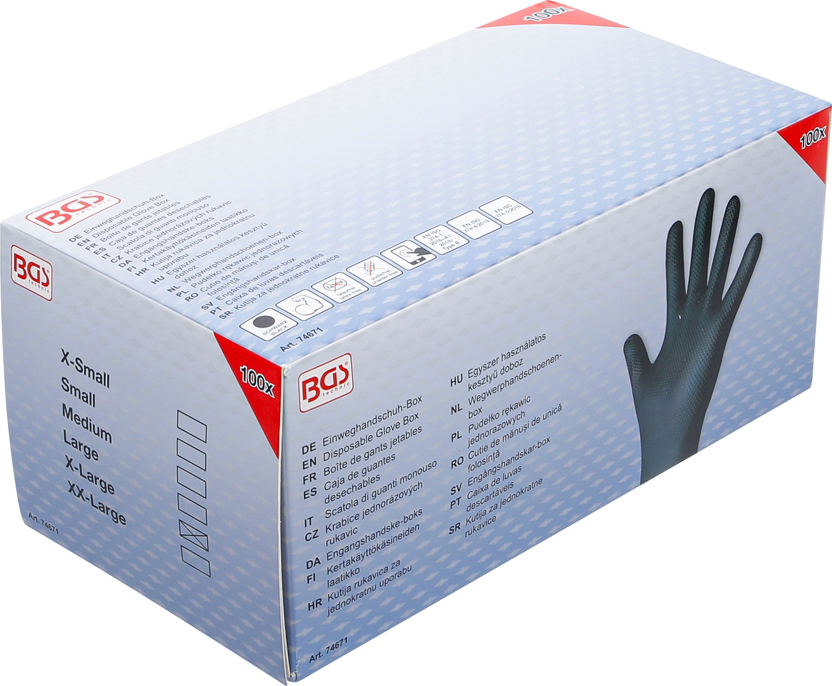 BGS TECHNIC Einweghandschuhe-Box, Nitril, Gr.XL, mit extra Griffigkeit, 100 Stück