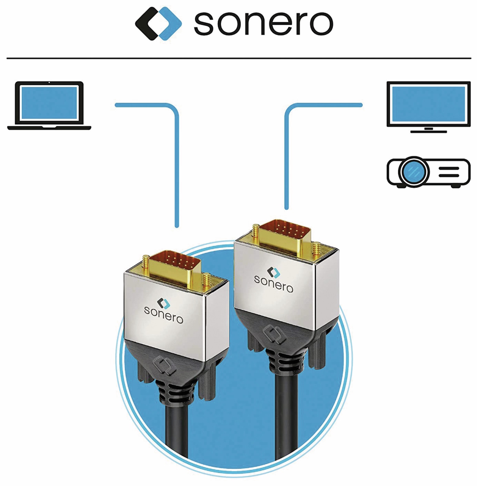 SONERO VGA-Anschlusskabel Premium, 1 m, Stecker/Stecker, Full-HD