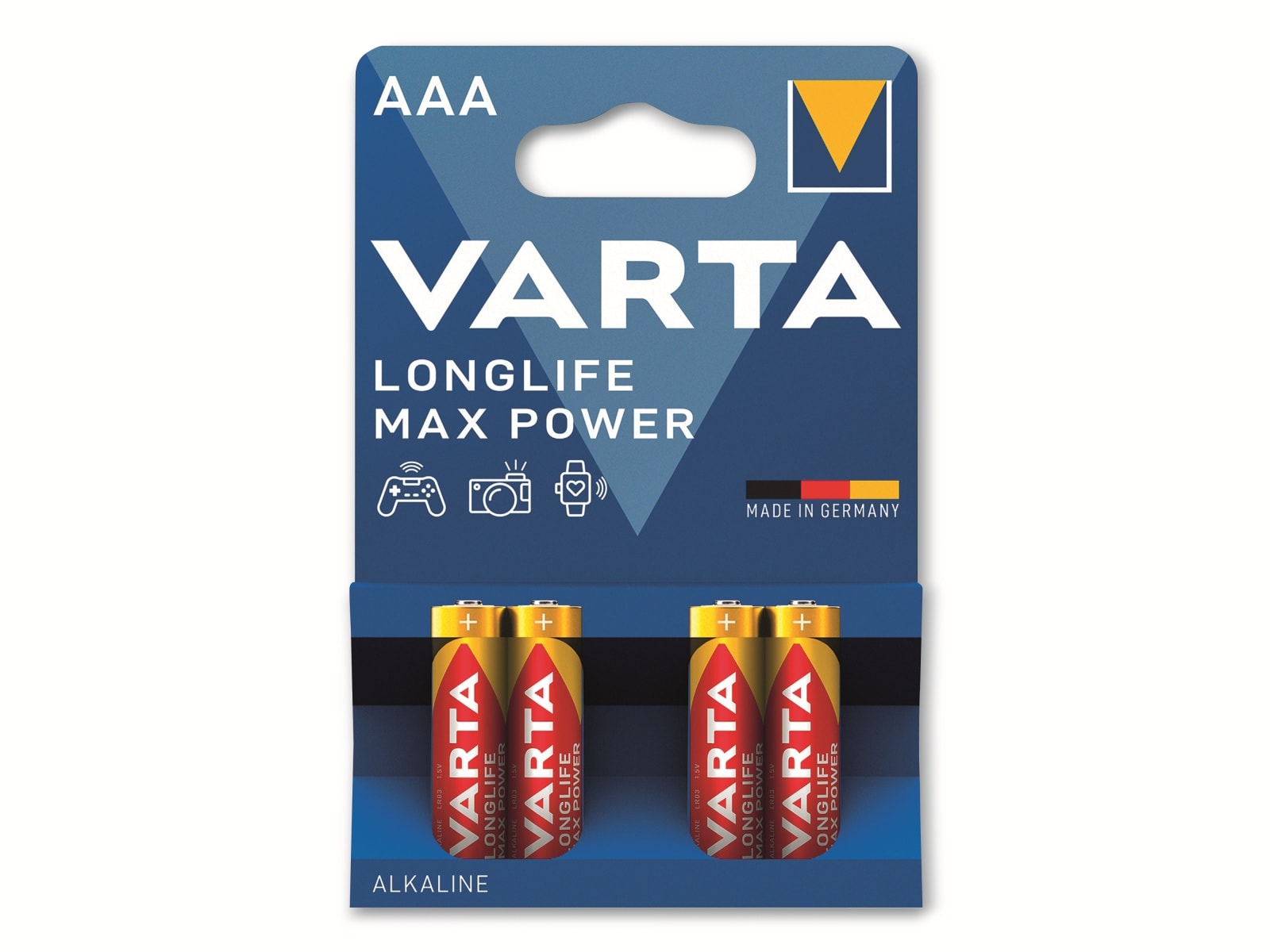 VARTA Batterie Alkaline, Micro, AAA, LR03, 1.5V, Longlife Max Power, 4 Stück