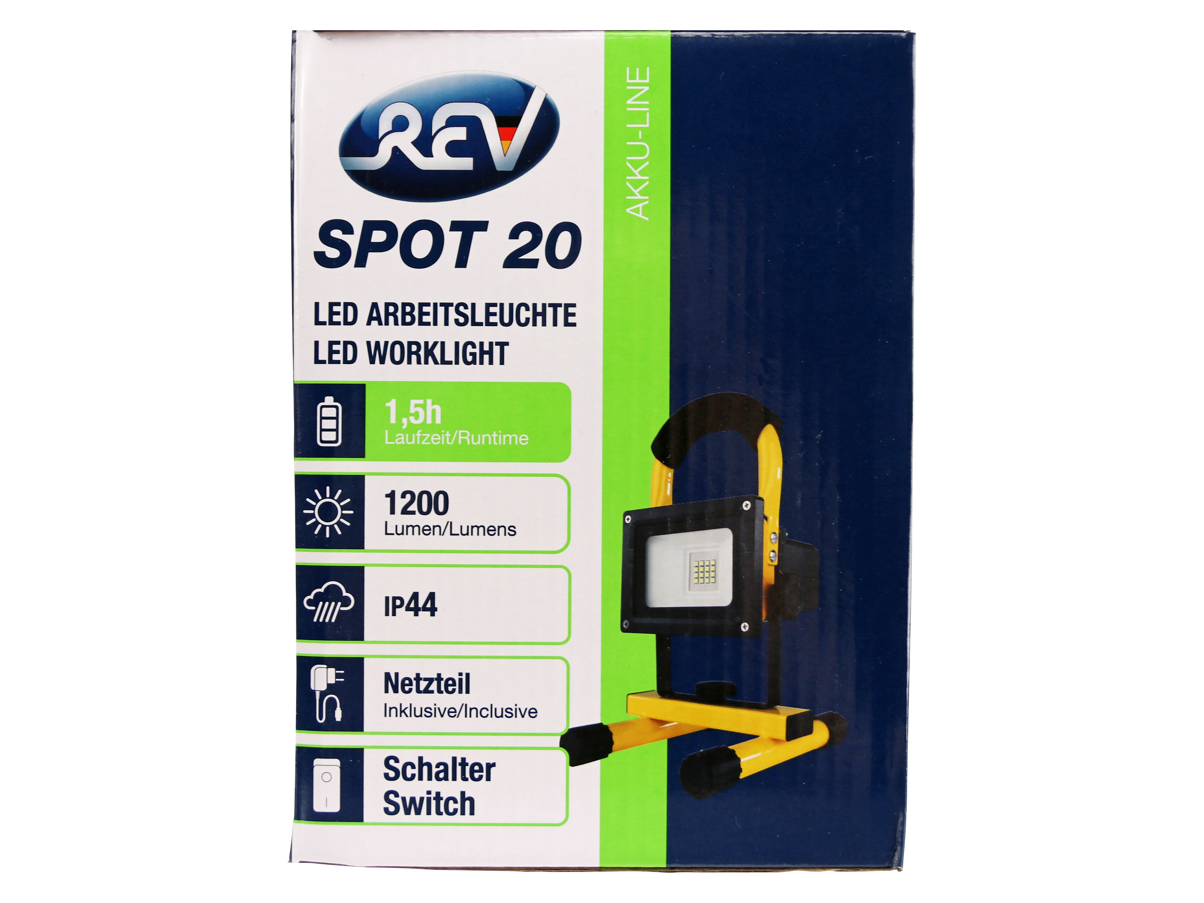 LED Arbeitsleuchte Spot 20, 16W, 5700K, 1200 lm, tageslichtweiß, IP44, schwarz