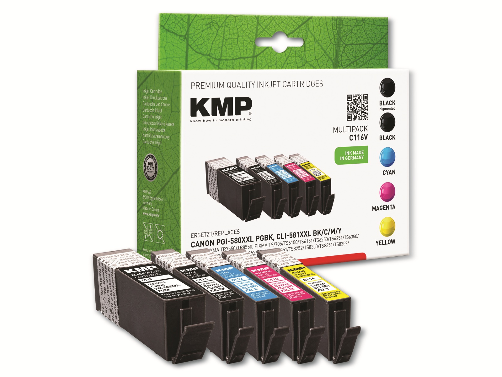 KMP Tintenmultipack C116V, ersetzt Canon CLI-581XXLBK/CLI-581XXL C,/M/Y