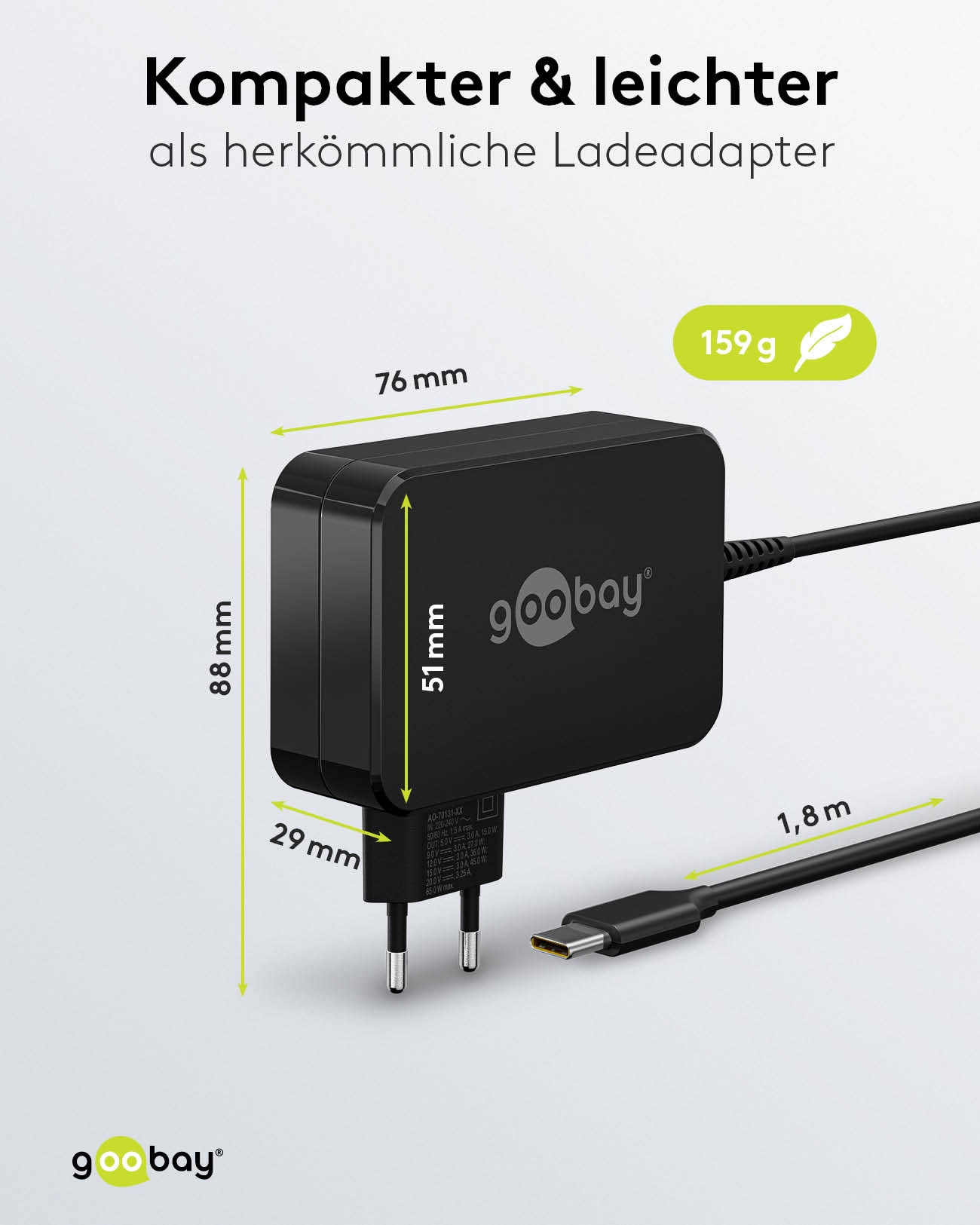 GOOBAY USB-Lader 65419, für Laptops, USB-C, 65 W