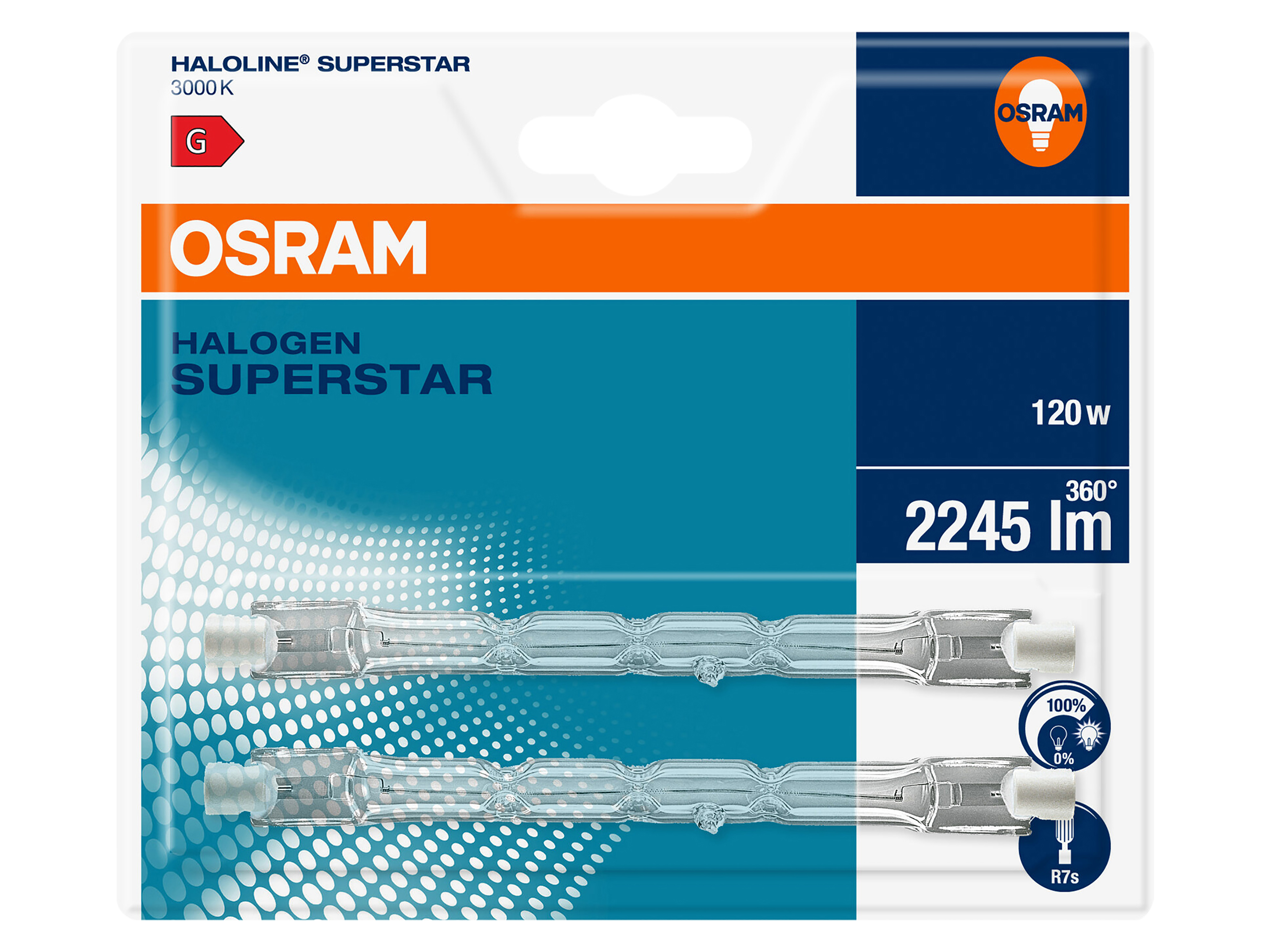 OSRAM Halogenlampe, zweiseitig gesockelt, R7s, 120W, 3000K, warmweiß, 2245lm