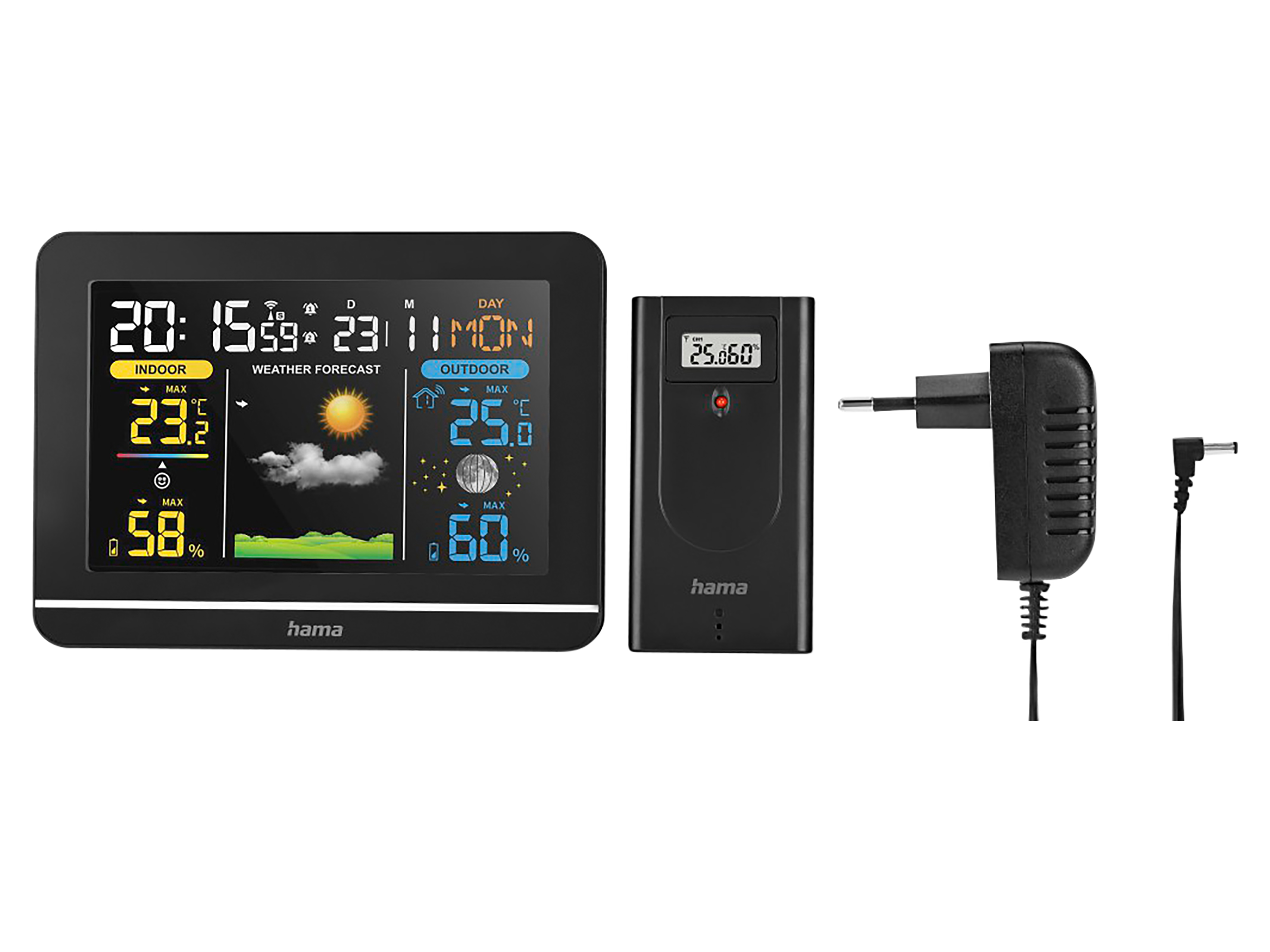HAMA Digitale Wetterstation Usedom Schwarz, AC, Farbdisplay HAMA Digitale Wetterstation Usedom Schwarz, AC, Farbdisplay