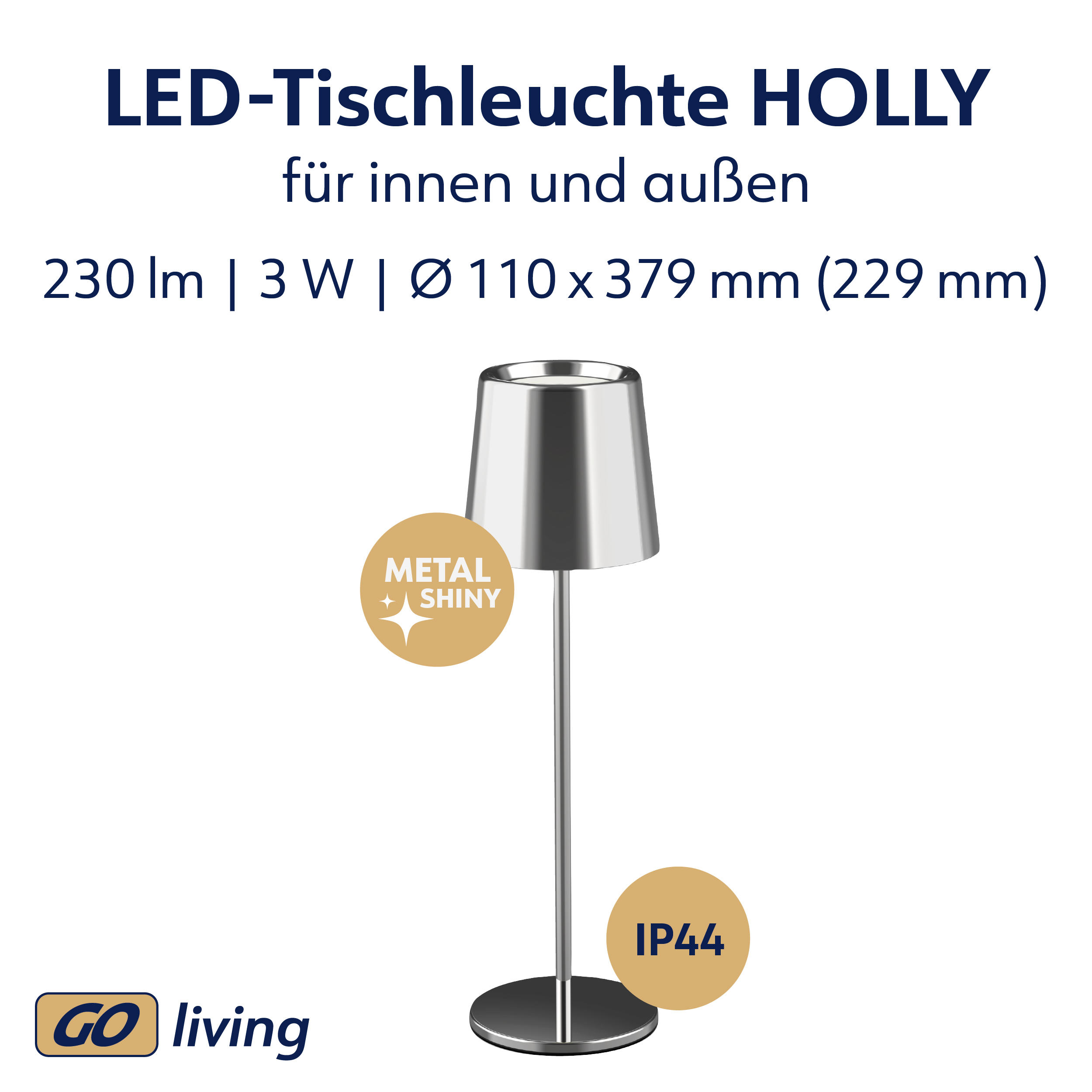 MÜLLER-LICHT LED-Akku-Tischleuchte Holly, 3 W, 300 lm, silber