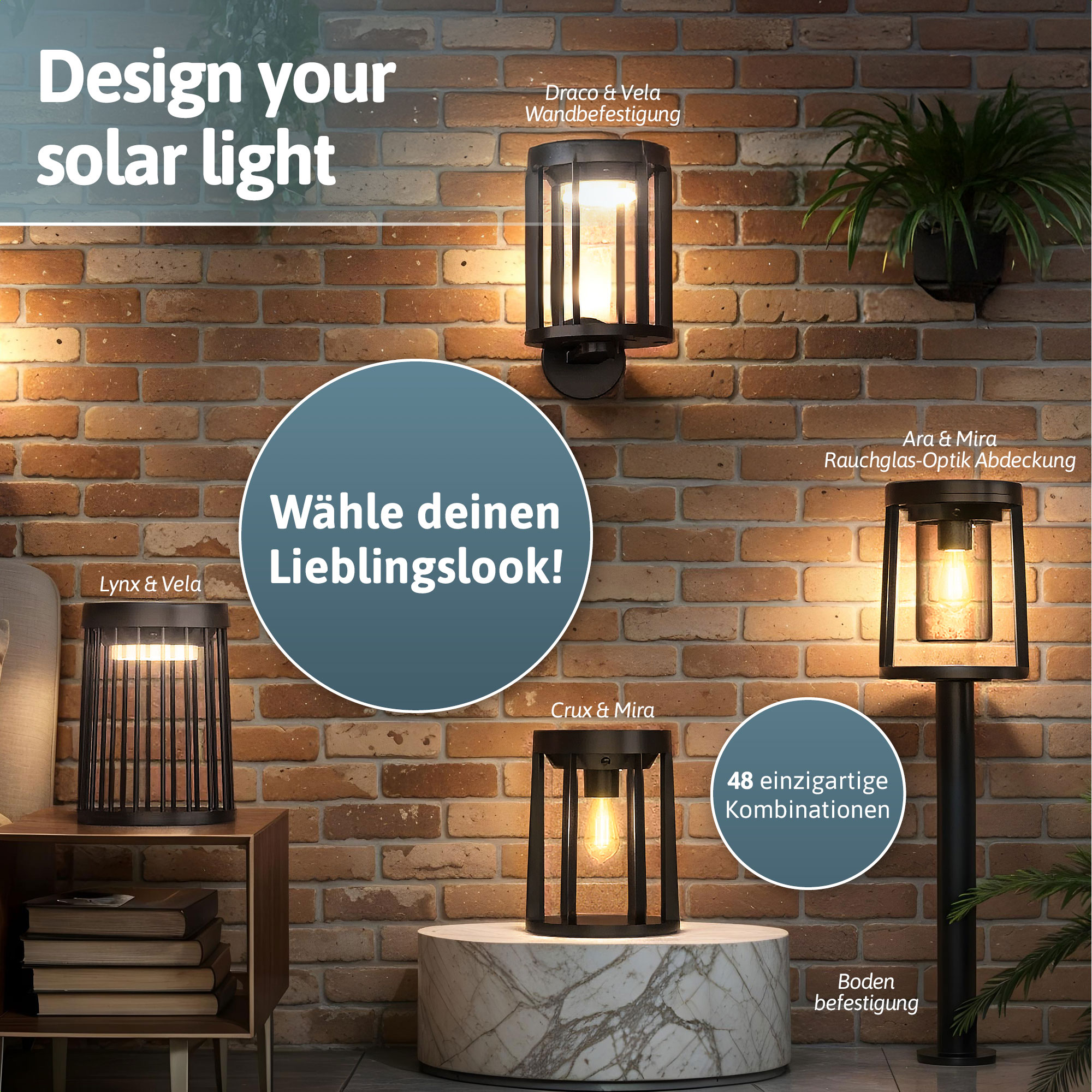 BRENDZ Solar LED-Tischleuchte, Mira & Lynx, 40/200/400 lm, 2700 K, IP54