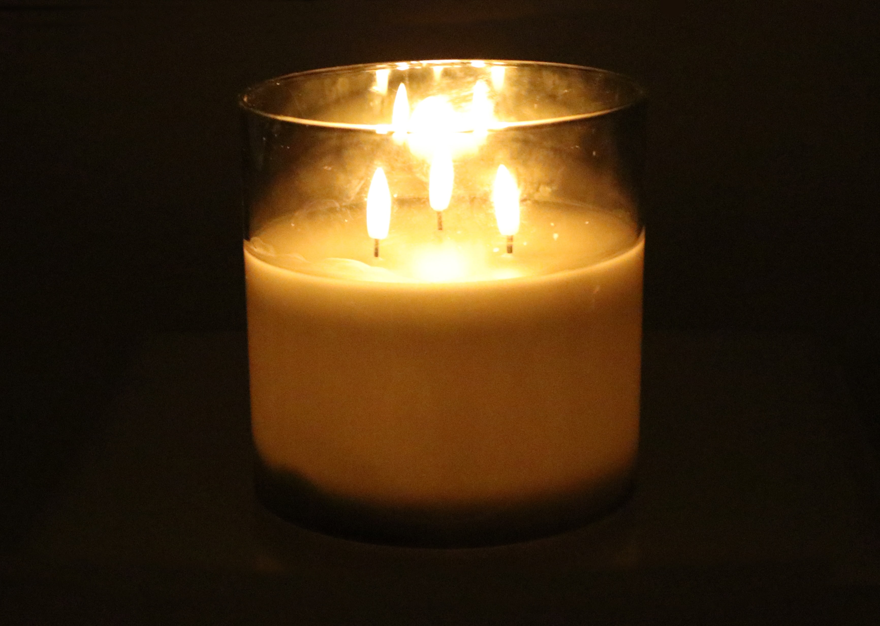 LED-Echtwachskerze, Glas, mit Timer, 15x15 cm, Smoke Grau LED-Echtwachskerze, Glas, mit Timer, 15x15 cm, Smoke Grau
