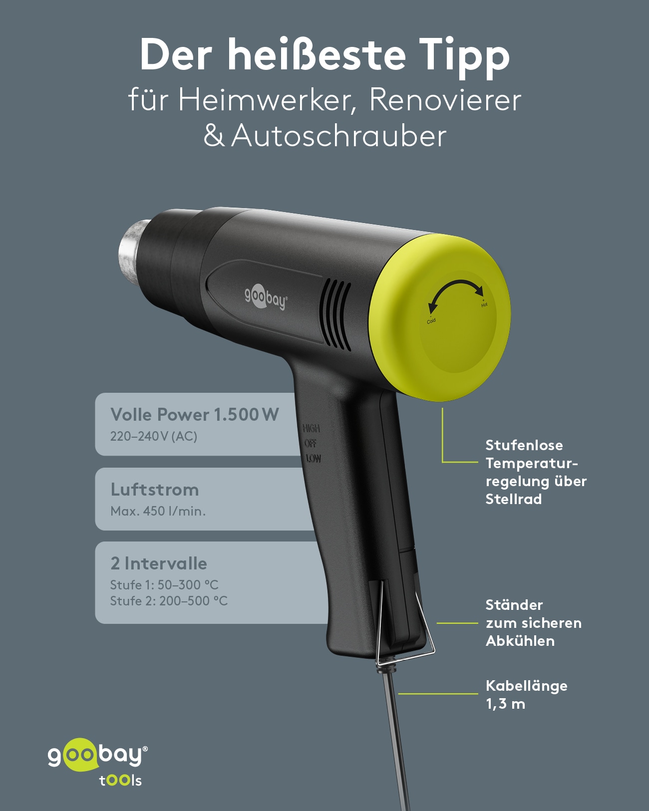 GOOBAY TOOLS Heißluftpistole Superior, 77822, 1500 W