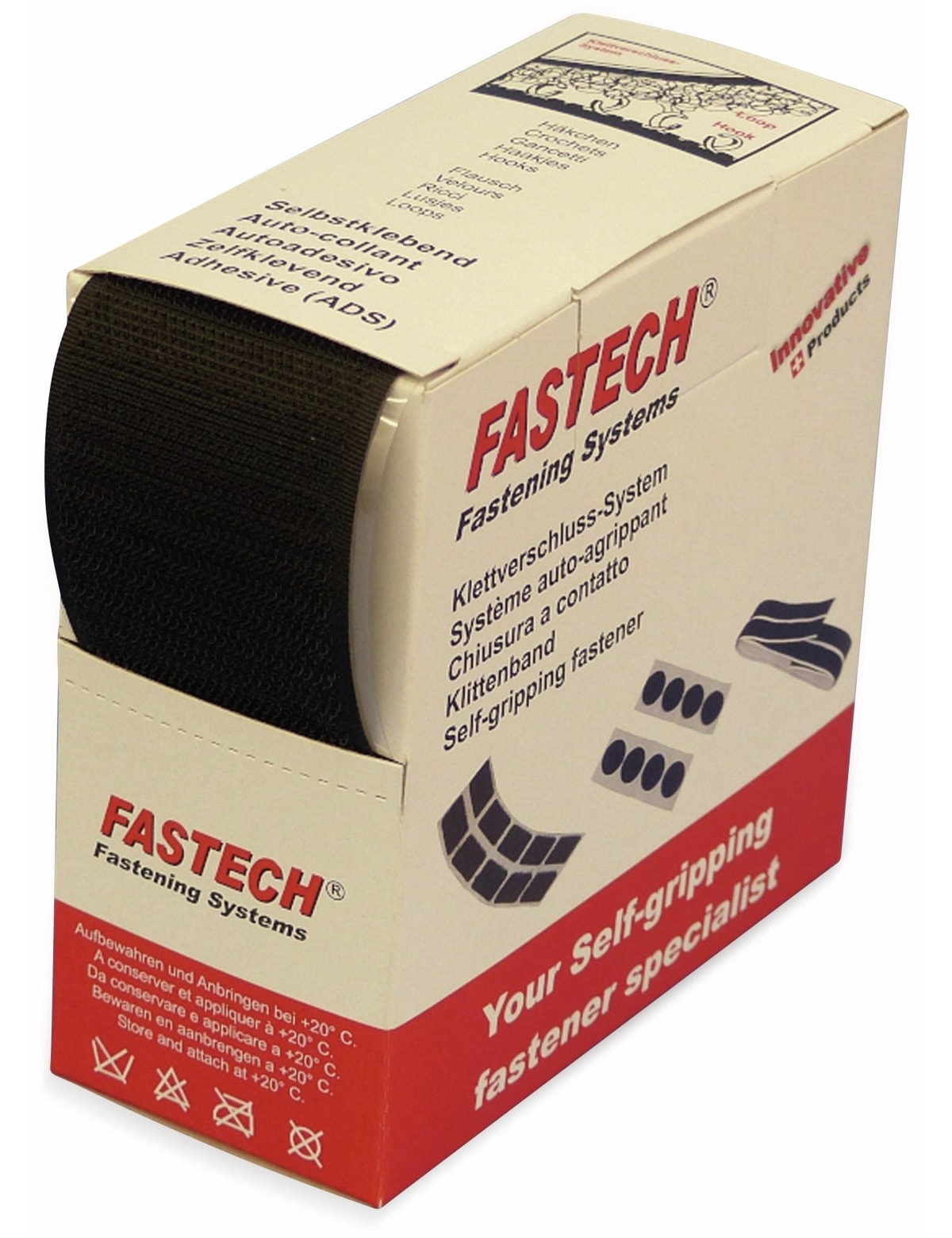FASTECH Klettband zum Aufkleben, Hotmelt Haftteil (L x B) 5000 mm x 50 mm Schwarz