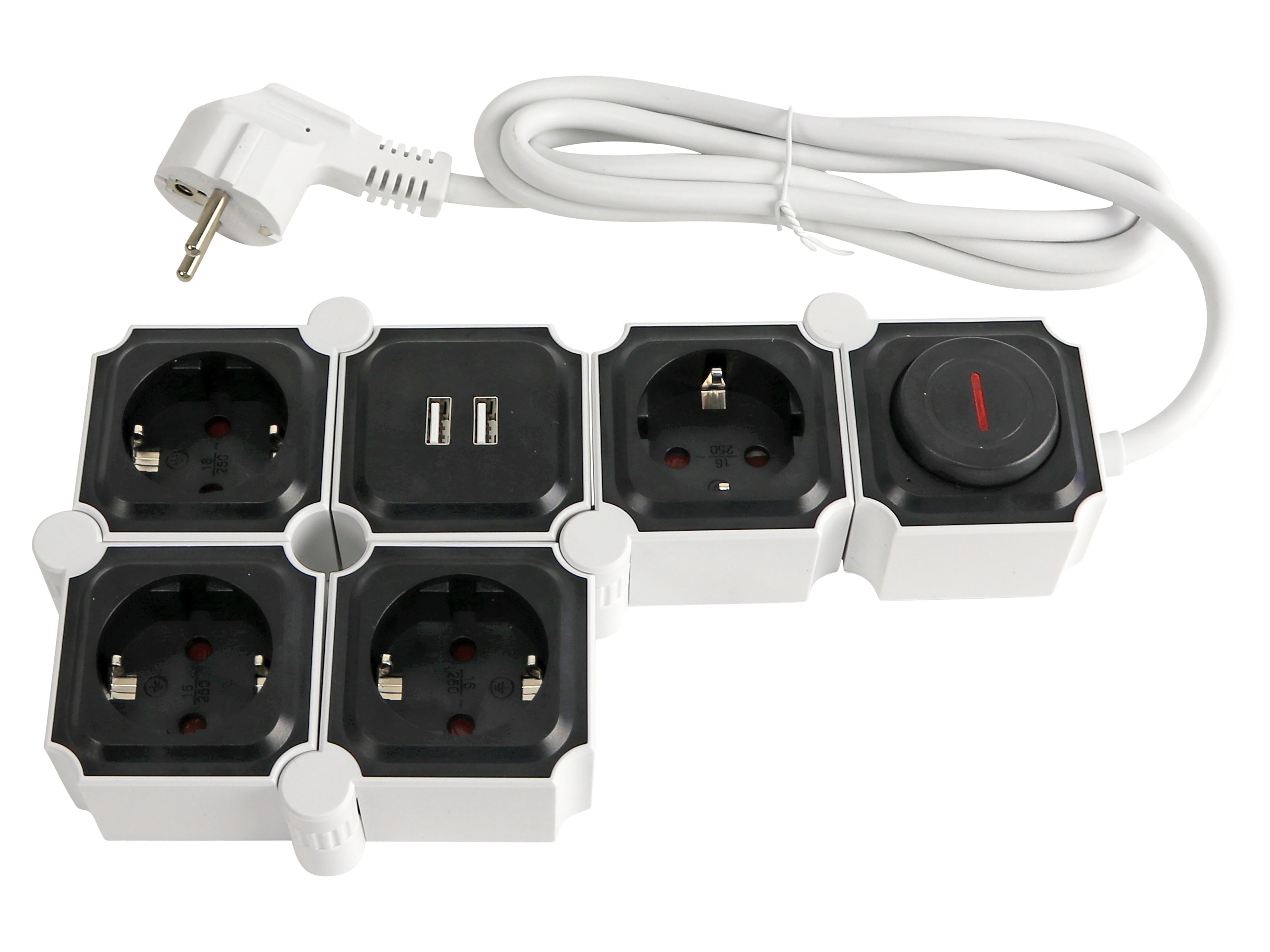 Steckdosenleiste, GT-WSL-01-F, 4-fach, Schaltbar, USB, weiß/schwarz