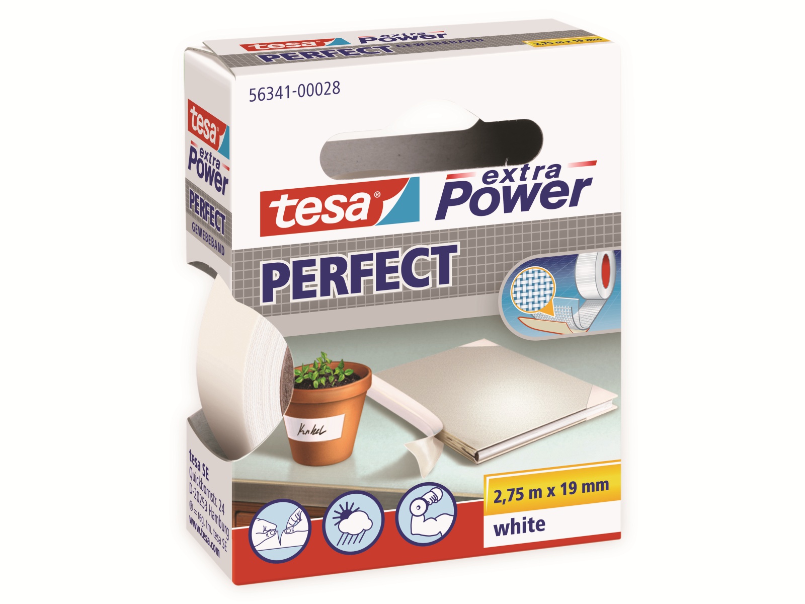 TESA extra Power® Perfect Gewebeband, weiß, 2,75m:19mm, 56341-00028-03