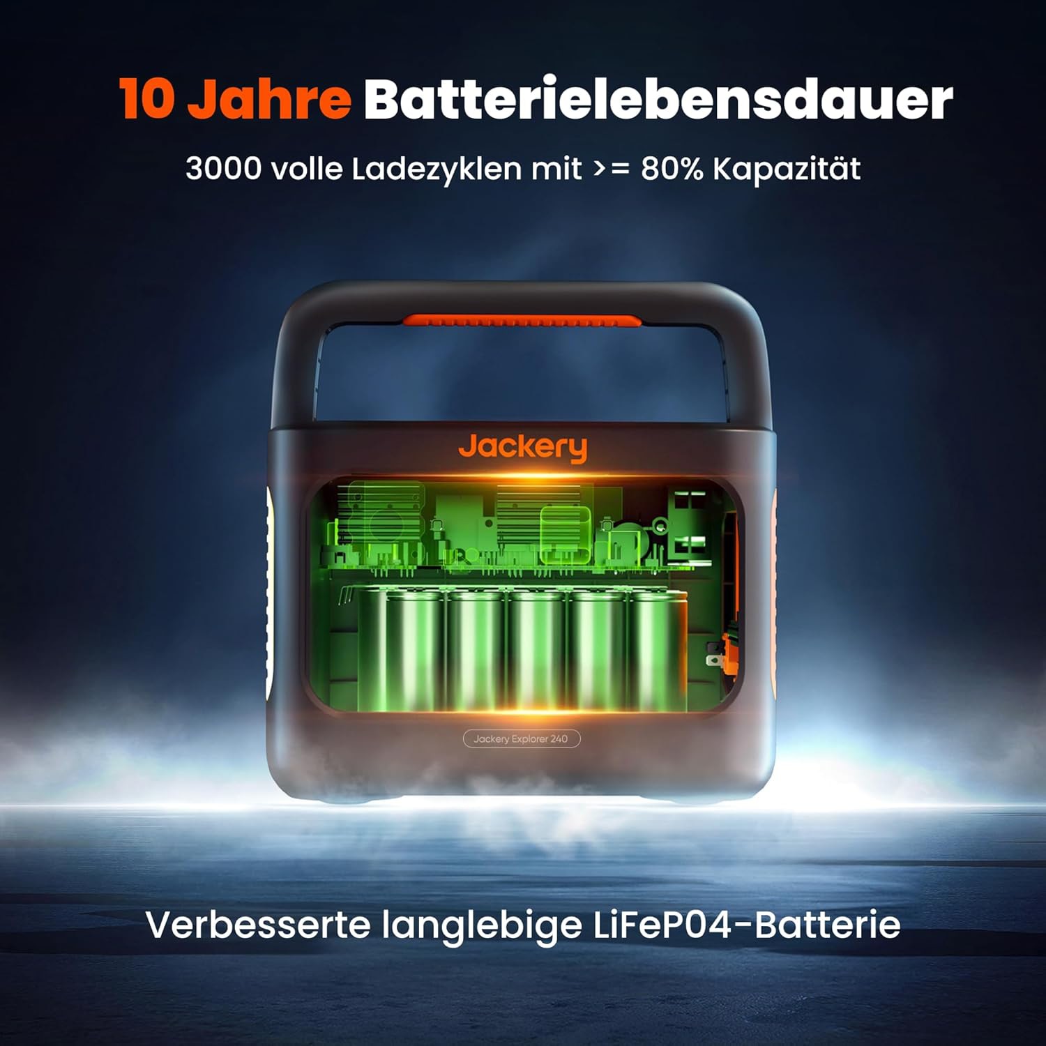 JACKERY Powerstation Explorer 240 V2, LiFePO4, 256 Wh, 300 W, 5-Port, USB-C PD 100 W, faltbarer Tragegriff