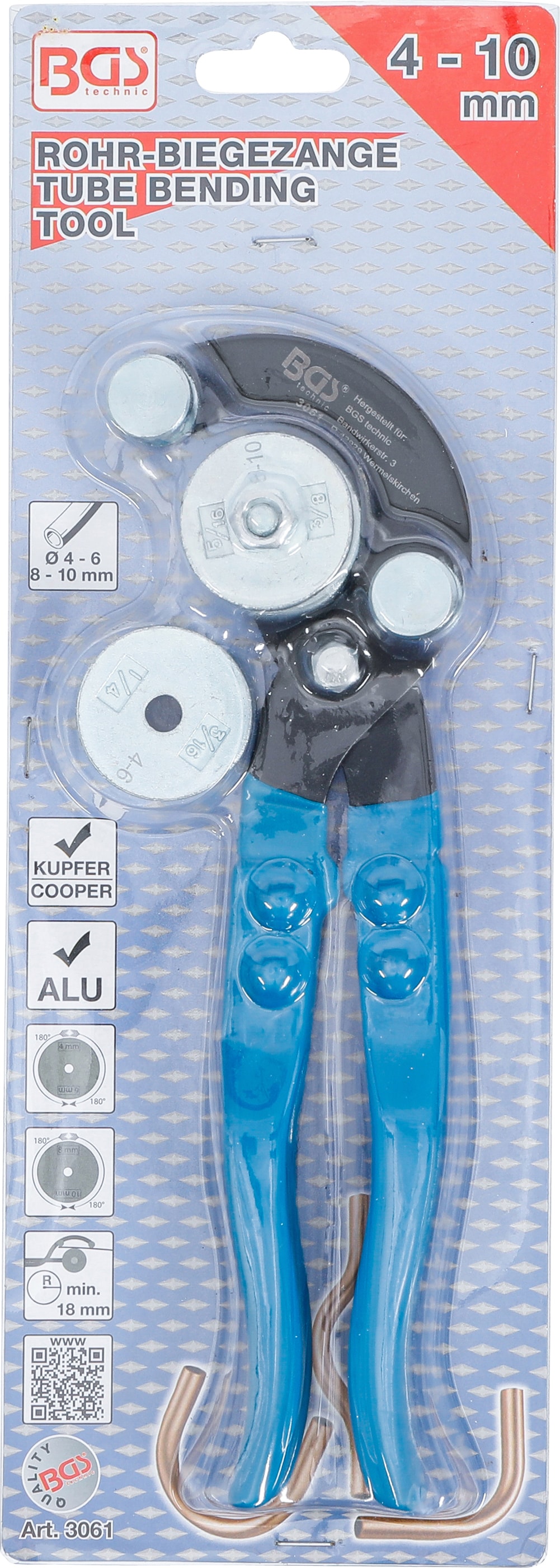 BGS TECHNIC Rohr-Biegezange, 3061, für Kupferrohre, 4 - 10 mm