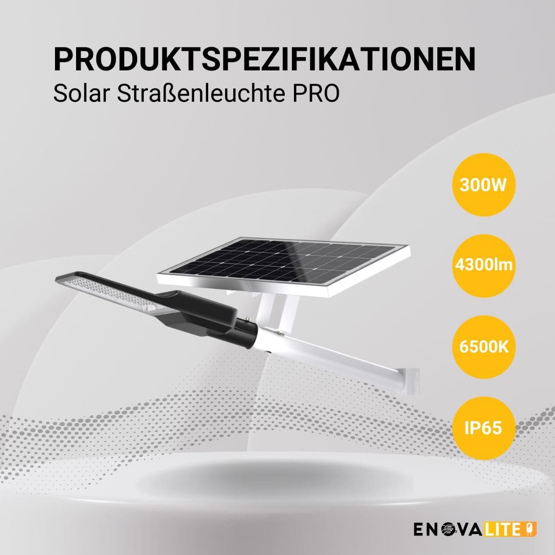 ENOVALITE Solar LED-Straßenleuchte-PRO, 400 W, 5200 lm, 6500 K