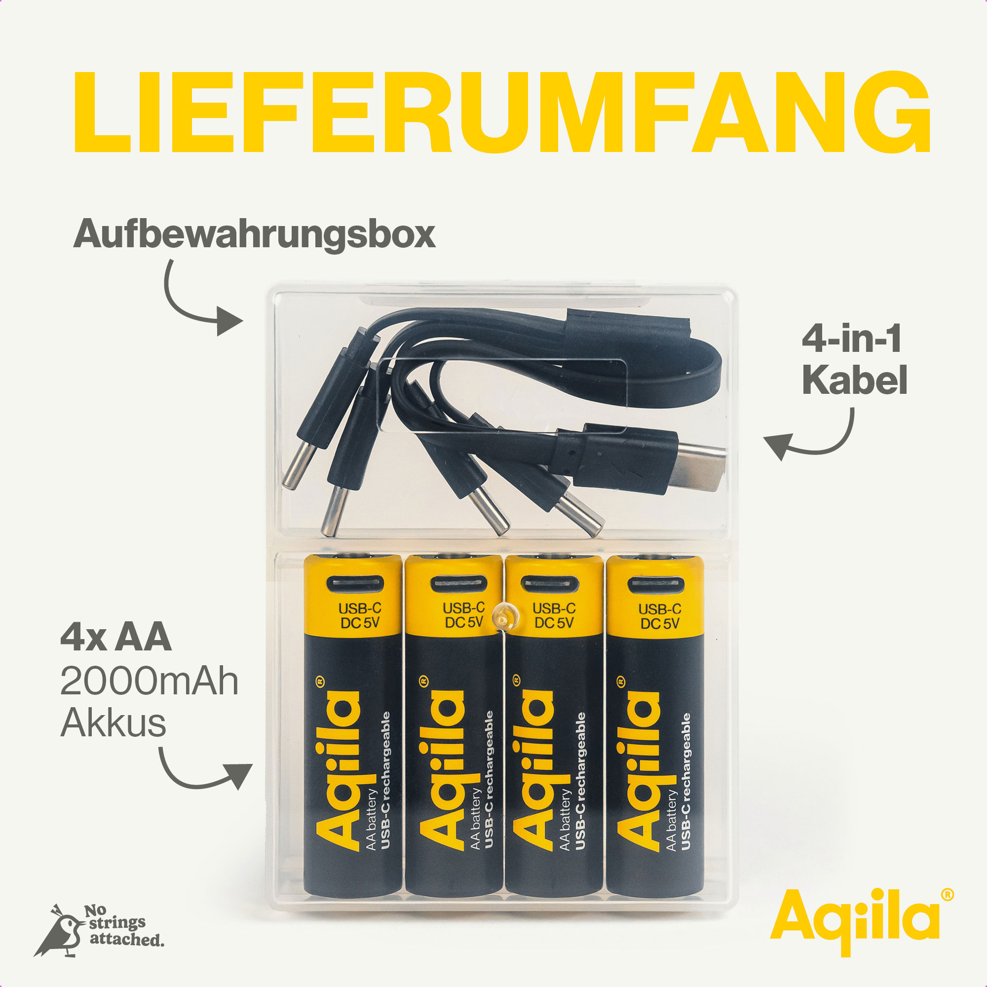 Li-lon-Akku AQILLA, AA, USB-C, 1,5 V, 4er Pack