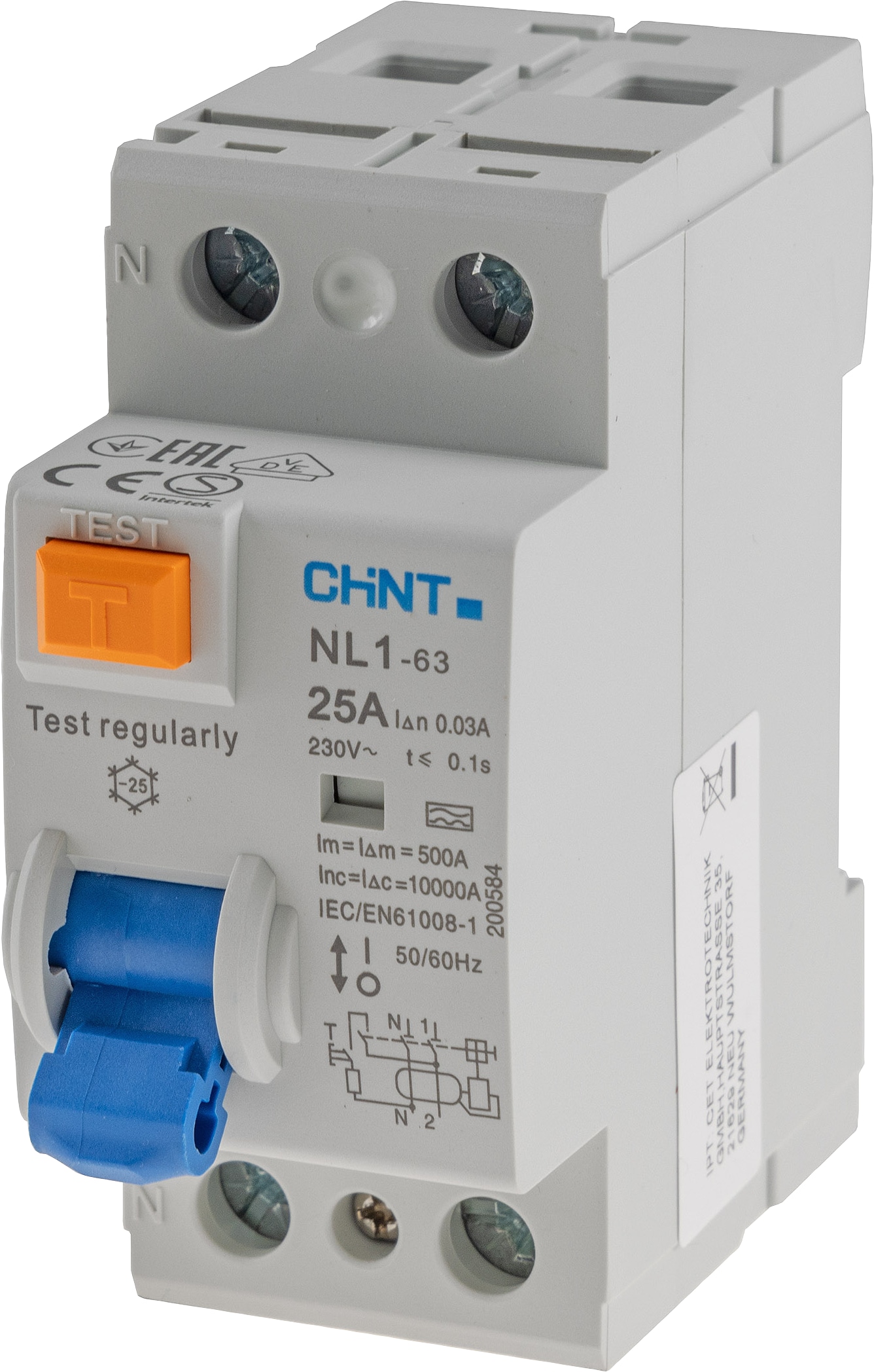 CHINT FI Fehlerstrom-Schutzschalter 23851, 30mA, 25 A, 2-polig