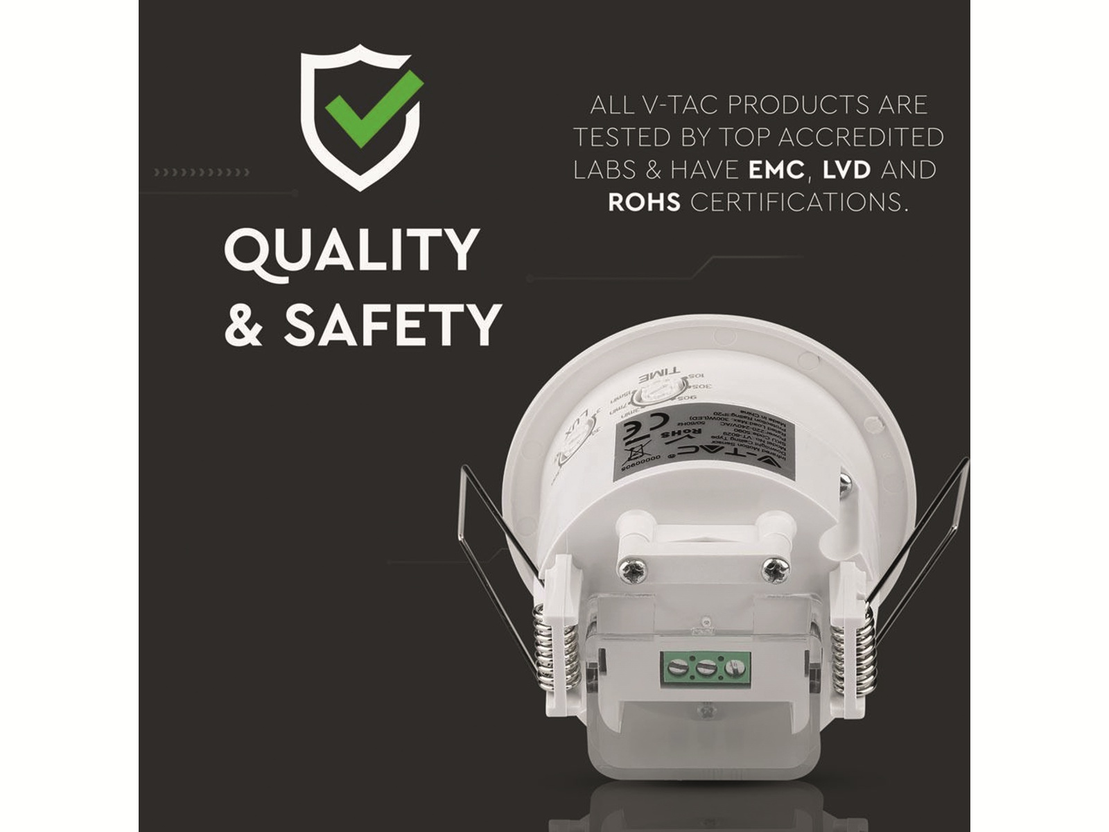 V-TAC Einbaubewegungsmelder VT-5090, 360°, IP20, weiß