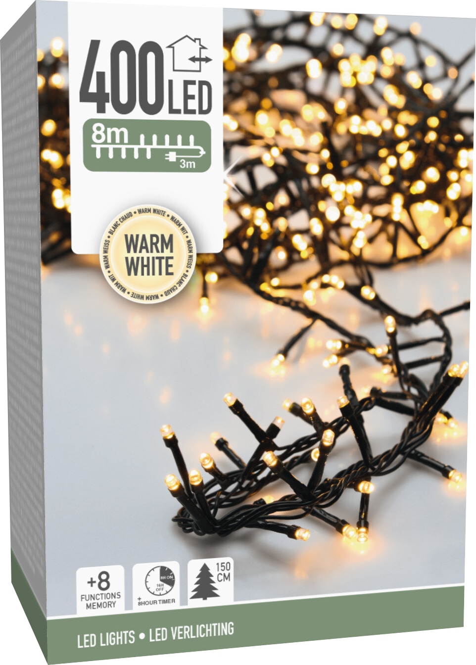 KOOPMAN LED-Clusterlichterkette warmweiß, 400 LEDs, Grünes Kabel, Innen/Außen, 11m