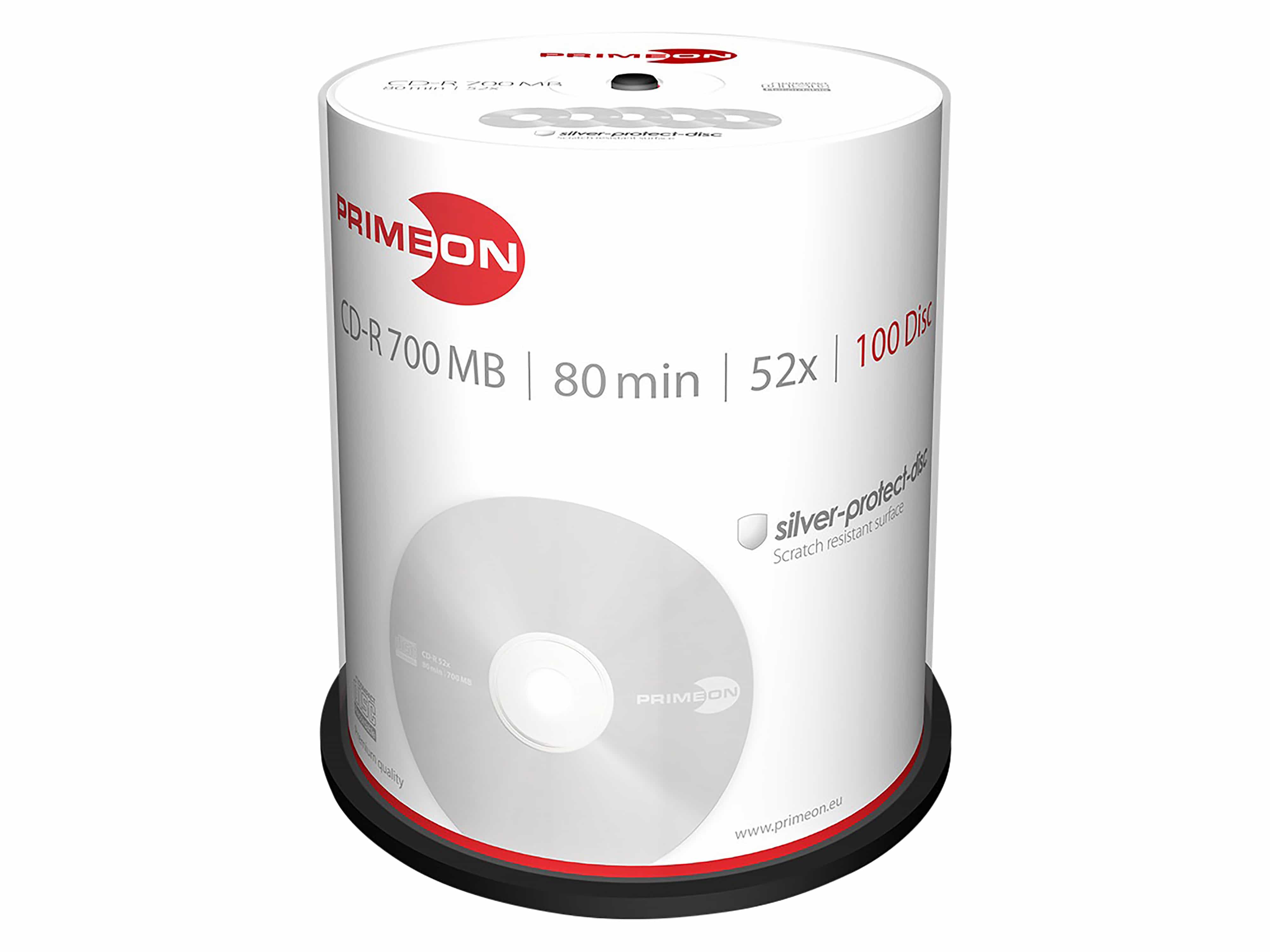 PRIMEON CD-Rohling CD-R 80Min 700MB 52X Cakebox 100 Stück 