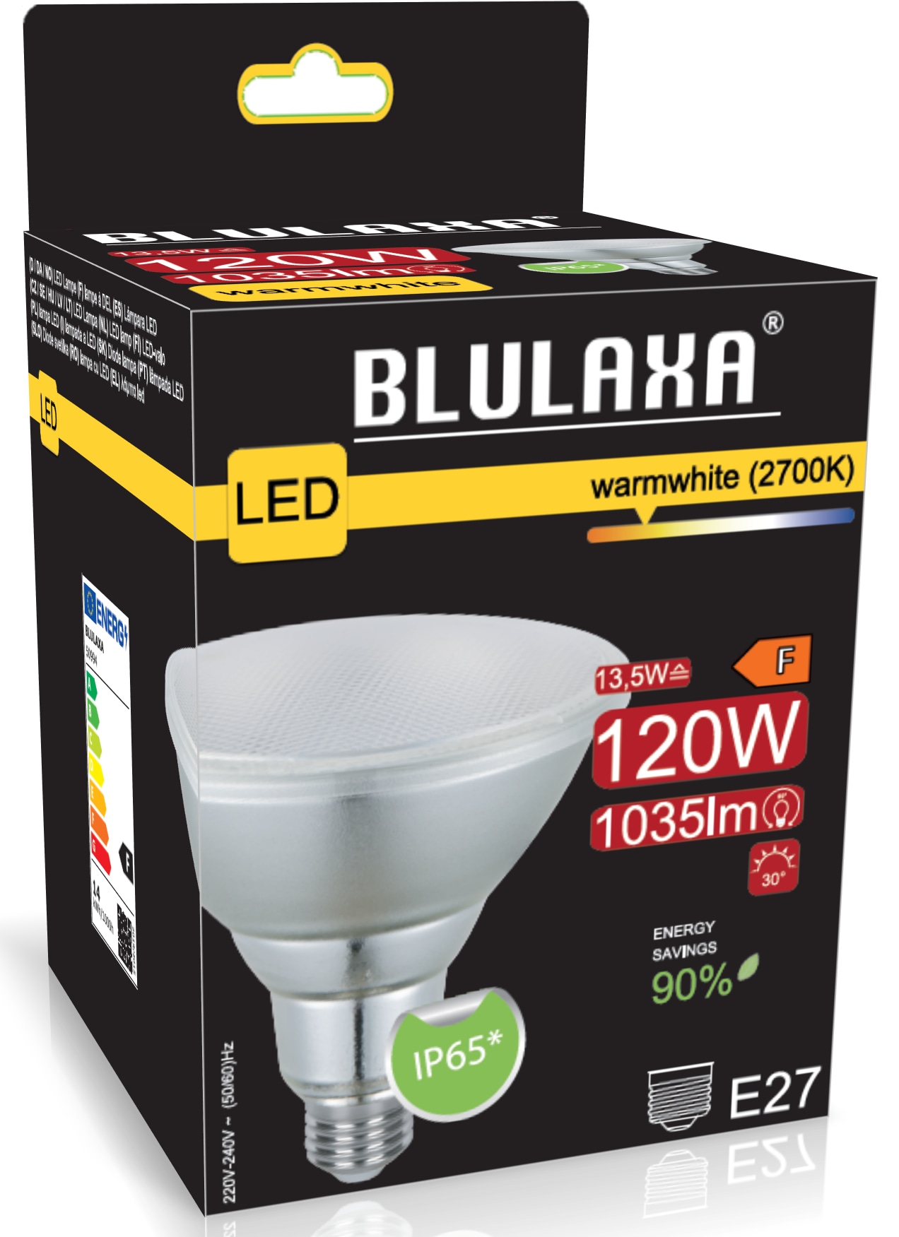 BLULAXA LED-SMD-Lampe PAR38, E27, 13,5 W, 2700 K, EEK: F, 1035 lm, warmweiß, IP65