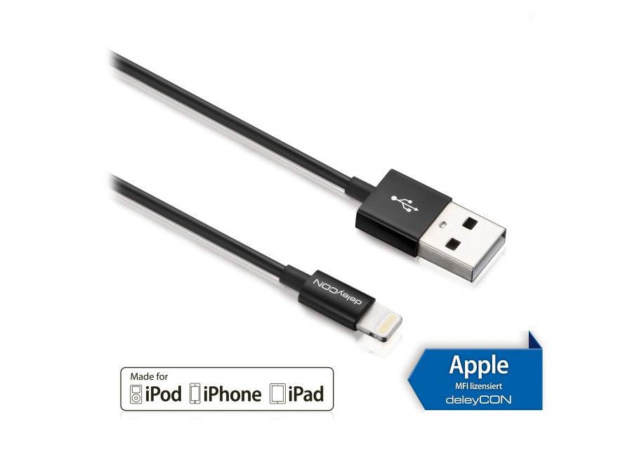 DELEYCON USB-Daten/Ladekabel MK-MK402 für Apple, 0,5 m, schwarz