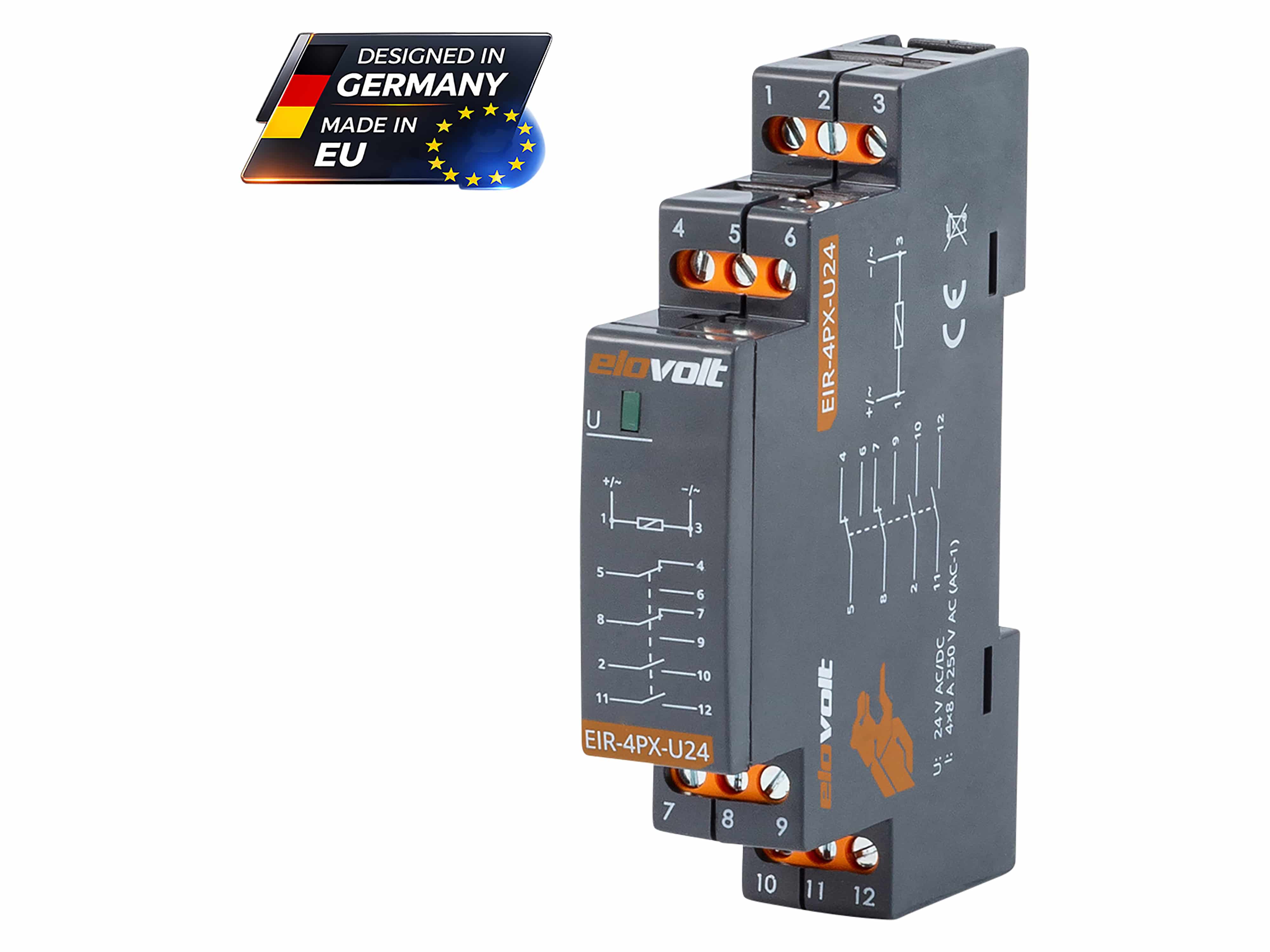 ELOVOLT Schaltrelais EIR-4PX-U24, 4x 8 A, 24 V, 2 Schliesser + 2 Wechsler