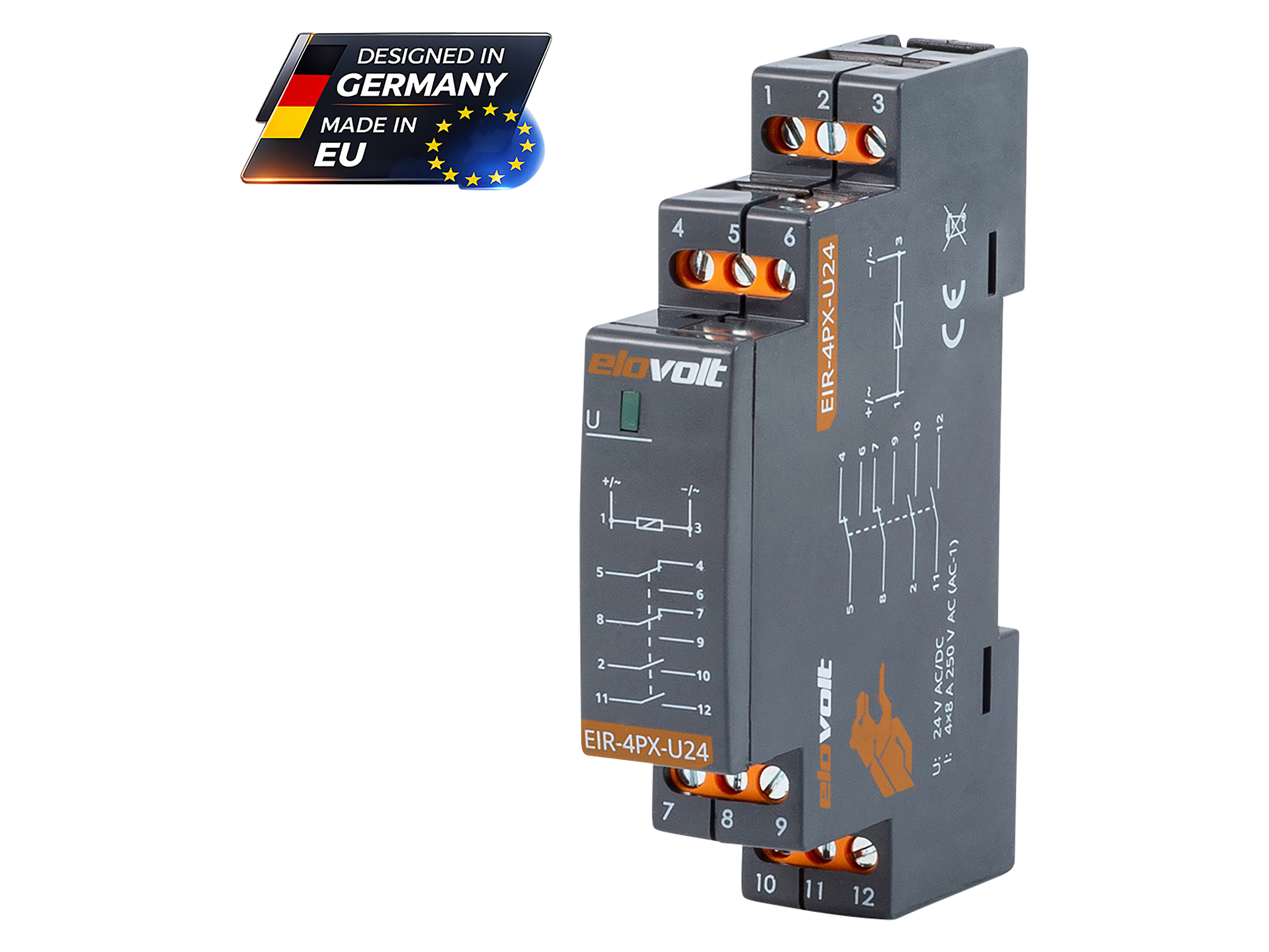 ELOVOLT Schaltrelais EIR-4PX-U24, 4x 8 A, 24 V, 2 Schliesser + 2 Wechsler ELOVOLT Schaltrelais EIR-4PX-U24, 4x 8 A, 24 V, 2 Schliesser + 2 Wechsler