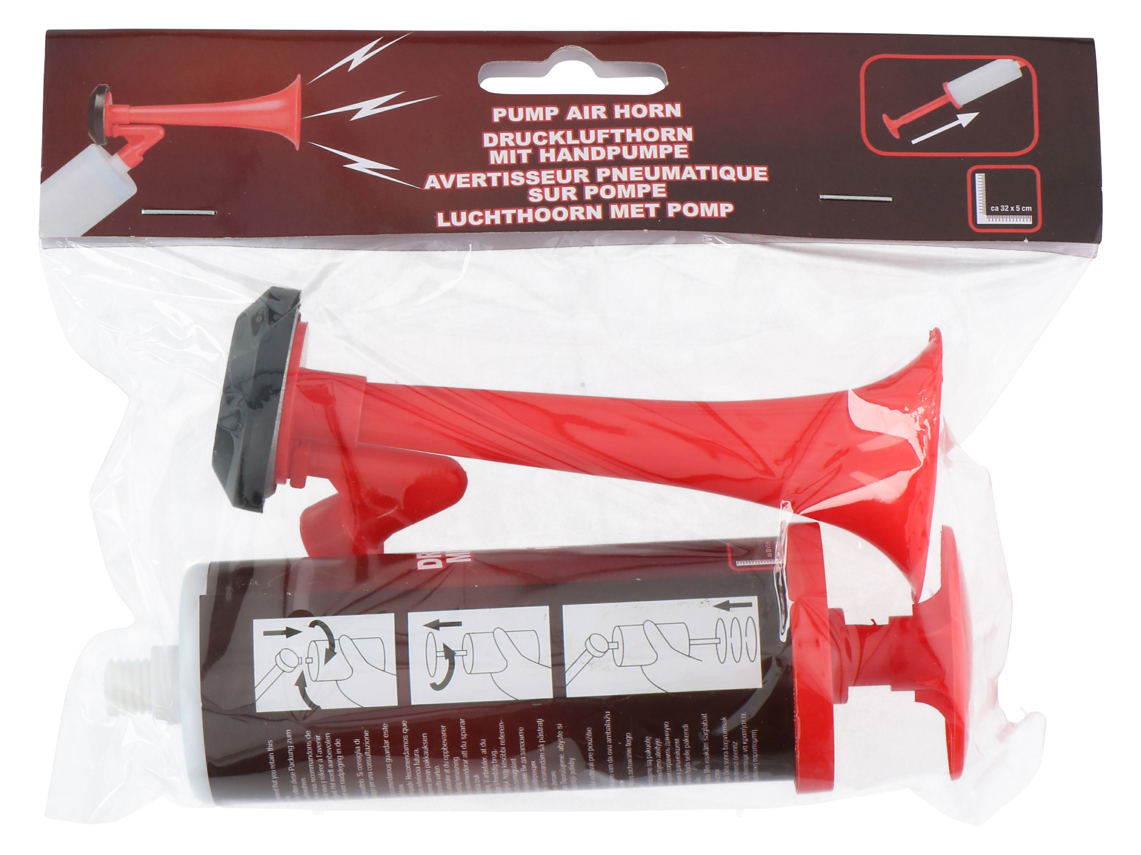 Druckluft-Fanfare "Air Horn" mit Handpumpe