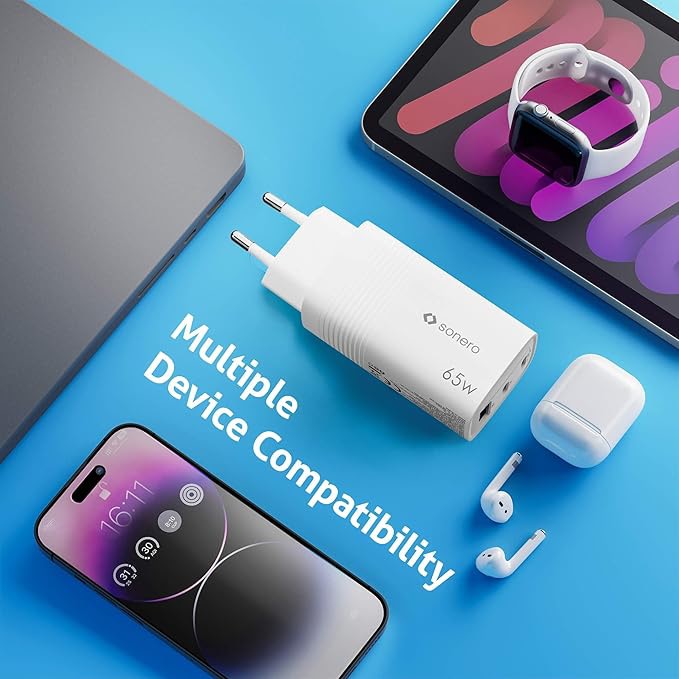 SONERO USB-C & USB-A GaN Ladegerät, X-PS131, 3 Port, 65W, weiß