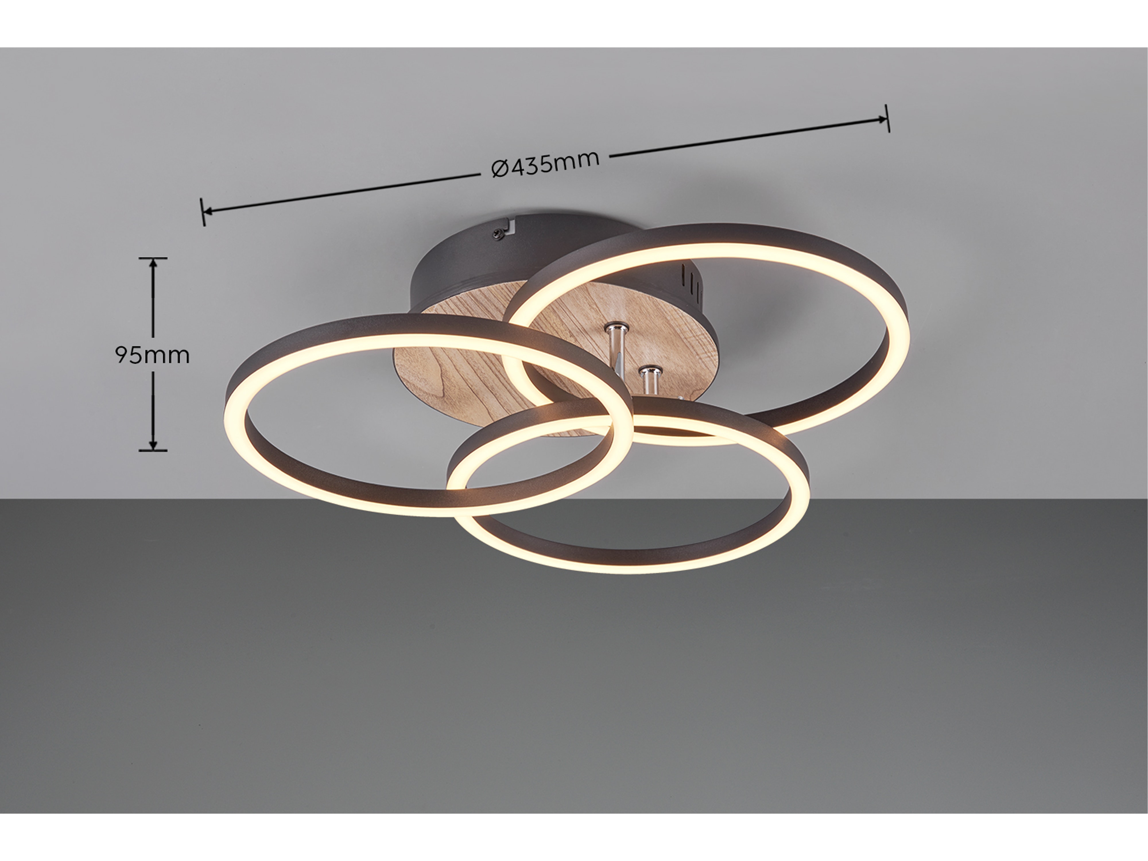 REALITY LED-Deckenleuchte Circle R62823135 Schwarz-Holzoptik, 27 W, 3200 lm CCT