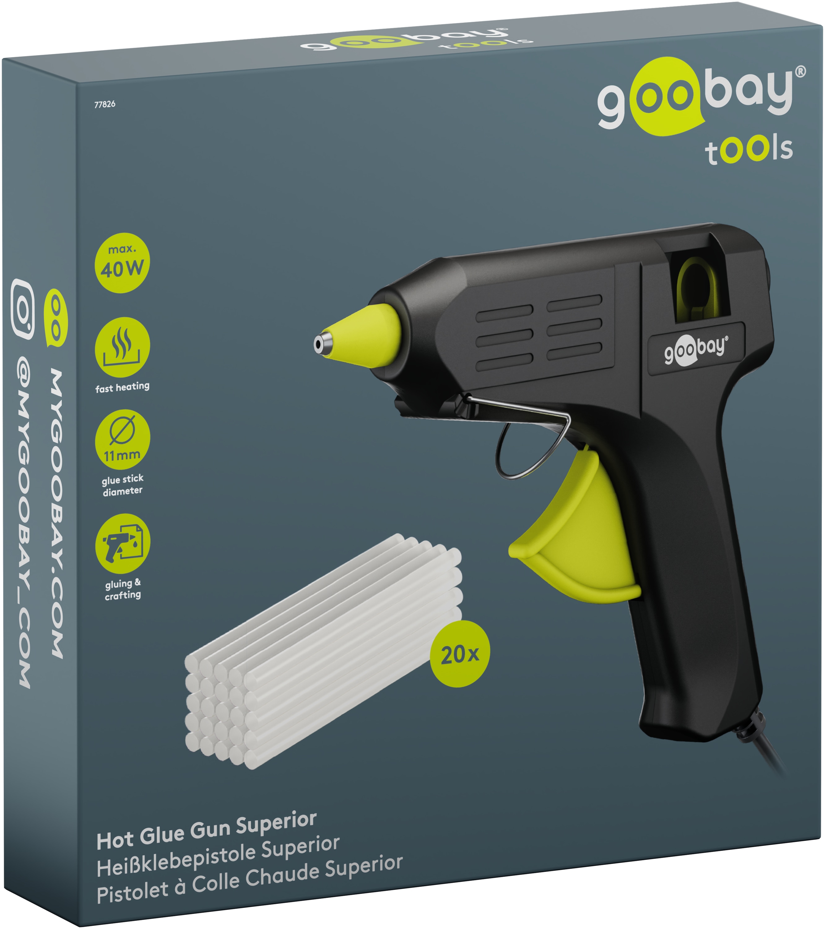 GOOBAY TOOLS Heißklebepistole Superior, 77826, 40 W, inkl. 20 Klebesticks