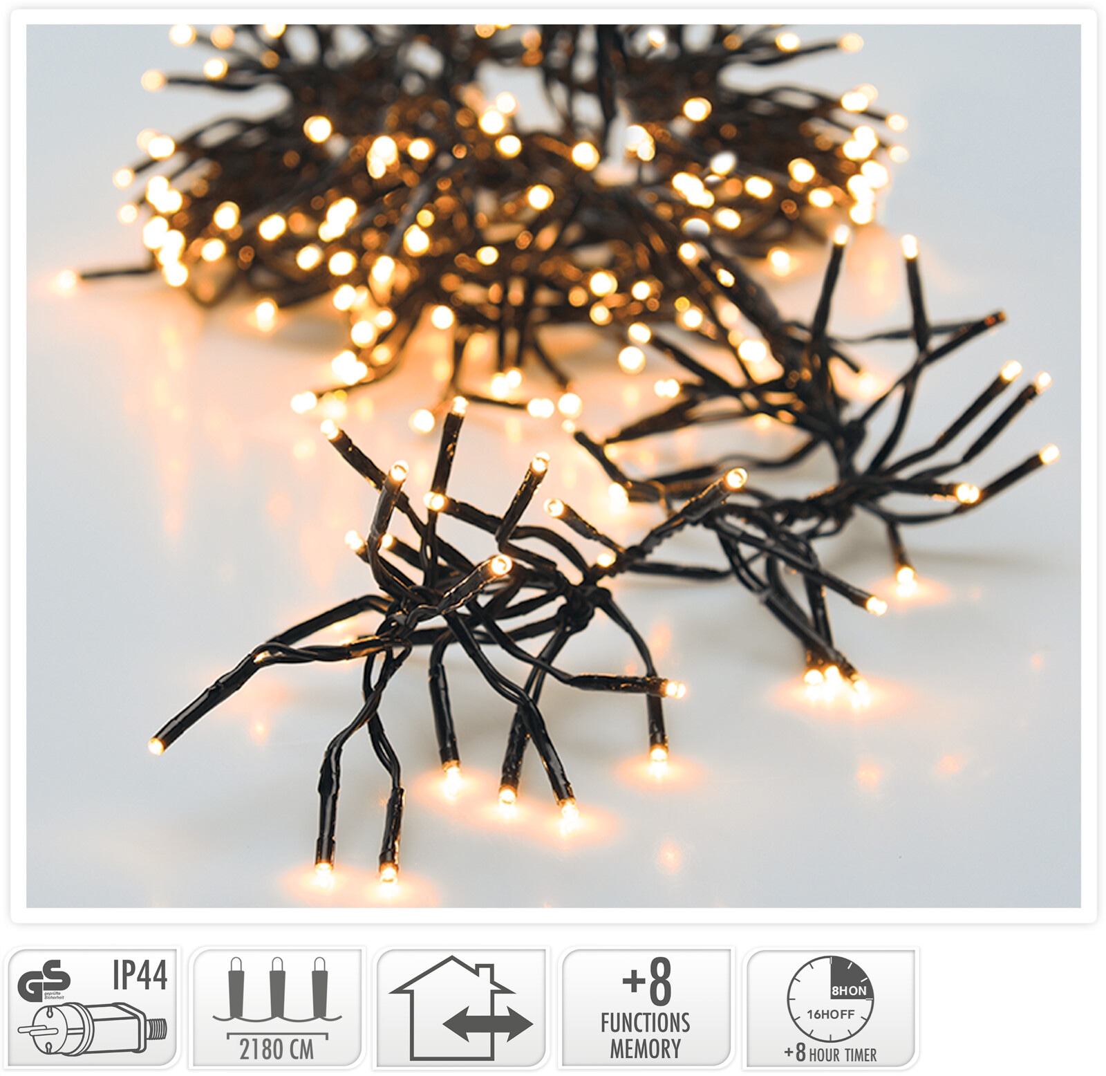 KOOPMAN LED-Clusterbeleuchtung Büschel warmweiß, 3000 LEDs, sw Kabel, Innen/Außen, 25m