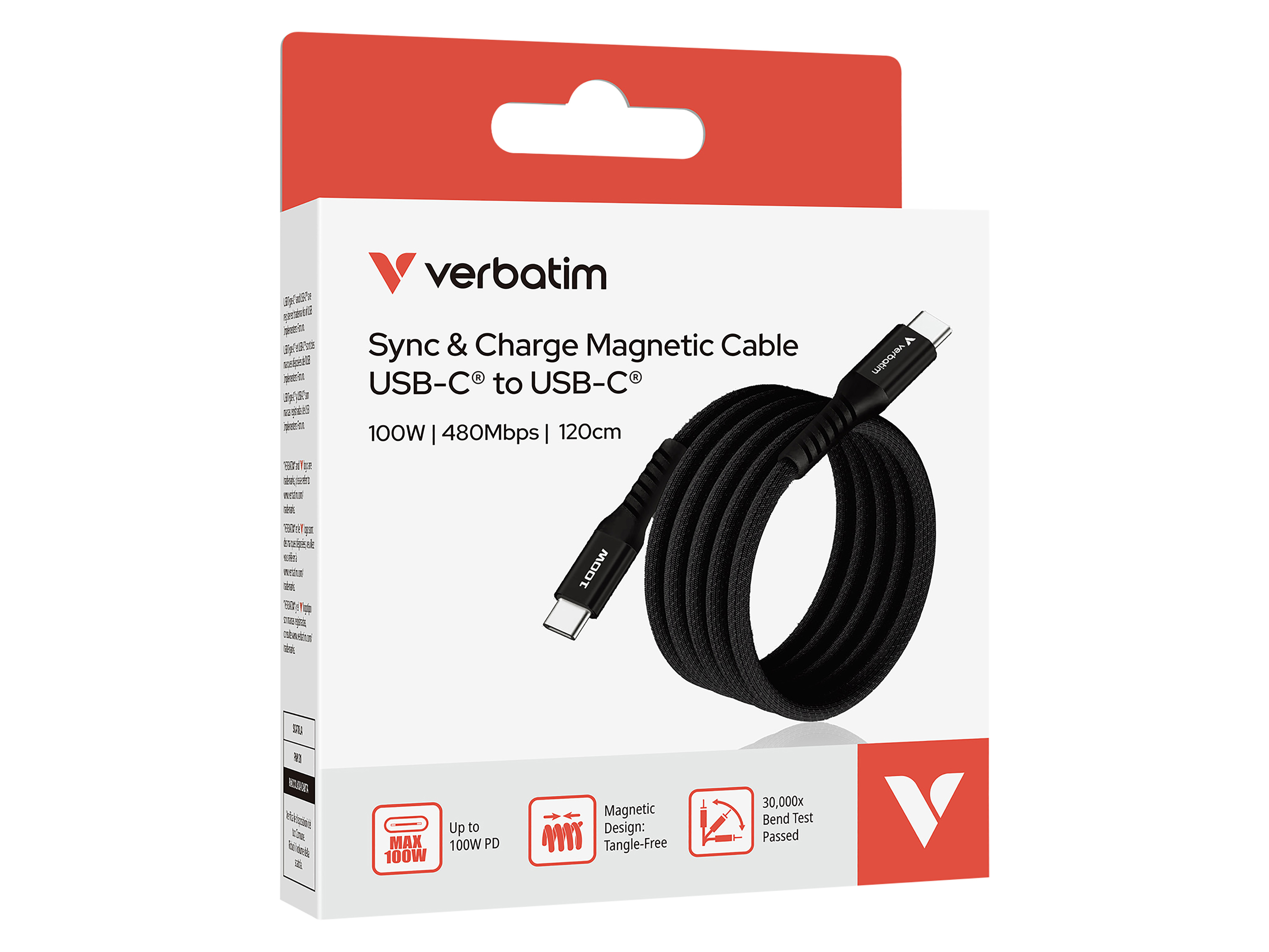 VERBATIM USB-C Kabel 31856 100W 1.2m schwarz magnetisch