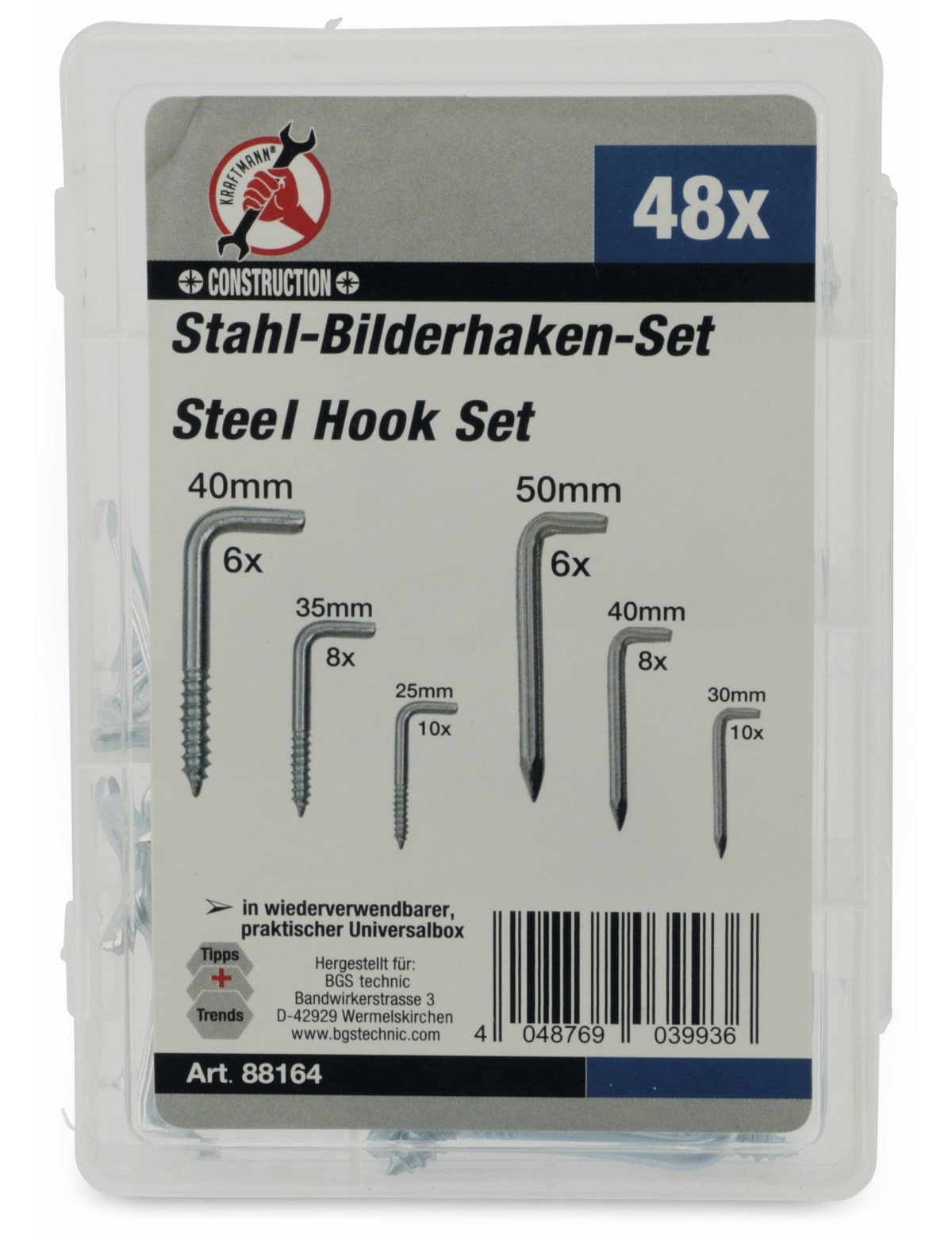 BGS TECHNIC Stahl-Bilderhaken-Set, 48-teilig BGS TECHNIC Stahl-Bilderhaken-Set, 48-teilig