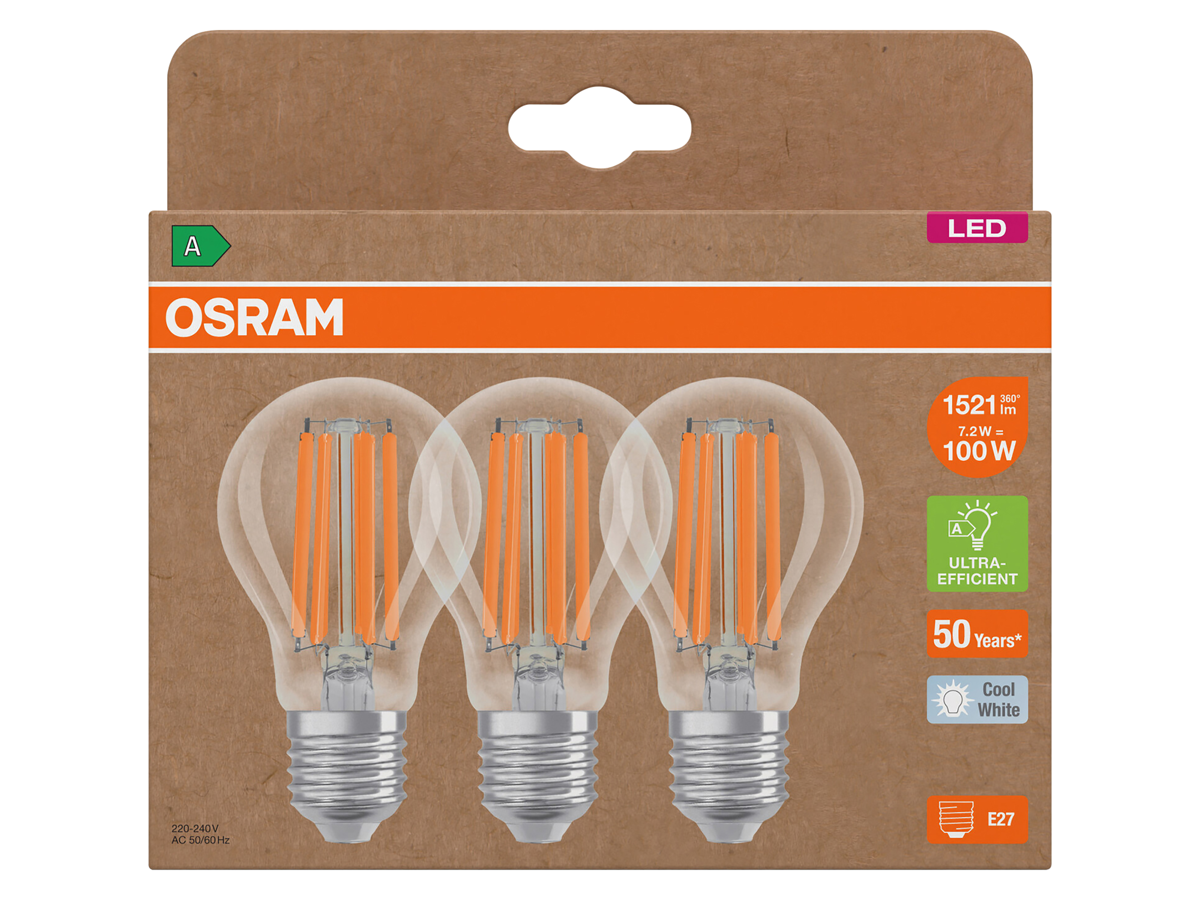 OSRAM LED-Lampe, E27, 7,2W, 4000K, EEK: A, 1521lm, neutralweiß, IP20, klar, 3 Stück OSRAM LED-Lampe, E27, 7,2W, 4000K, EEK: A, 1521lm, warmweiß, IP20, klar